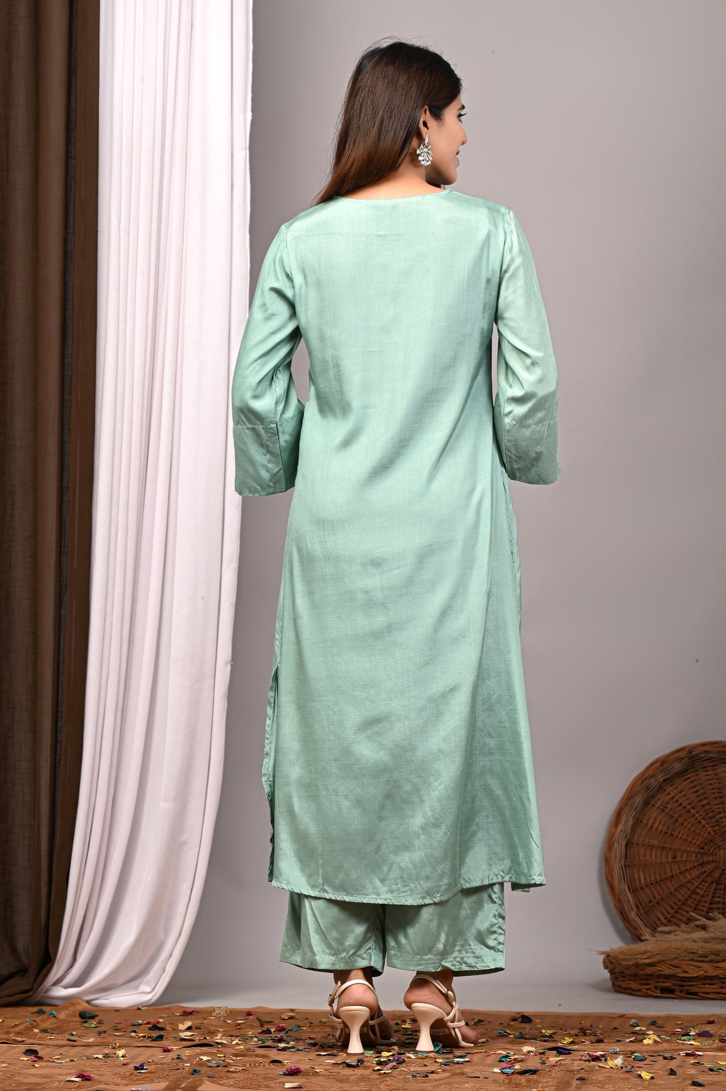 Premium Solid Muslin Fabric 2-Piece Kurta Pant Set