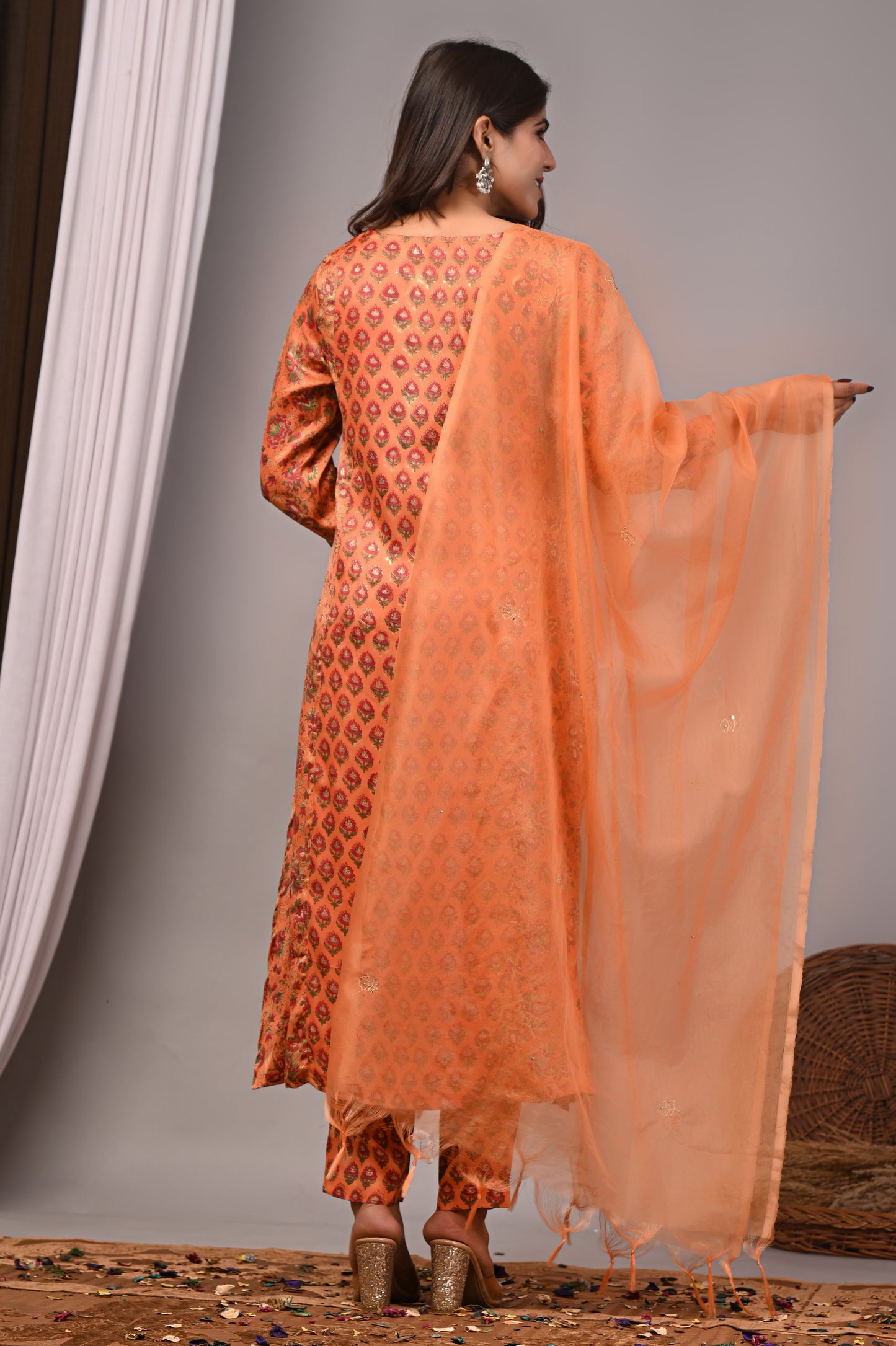 Premoium Handblock Printed Modal Silk Suit Set with Dupatta