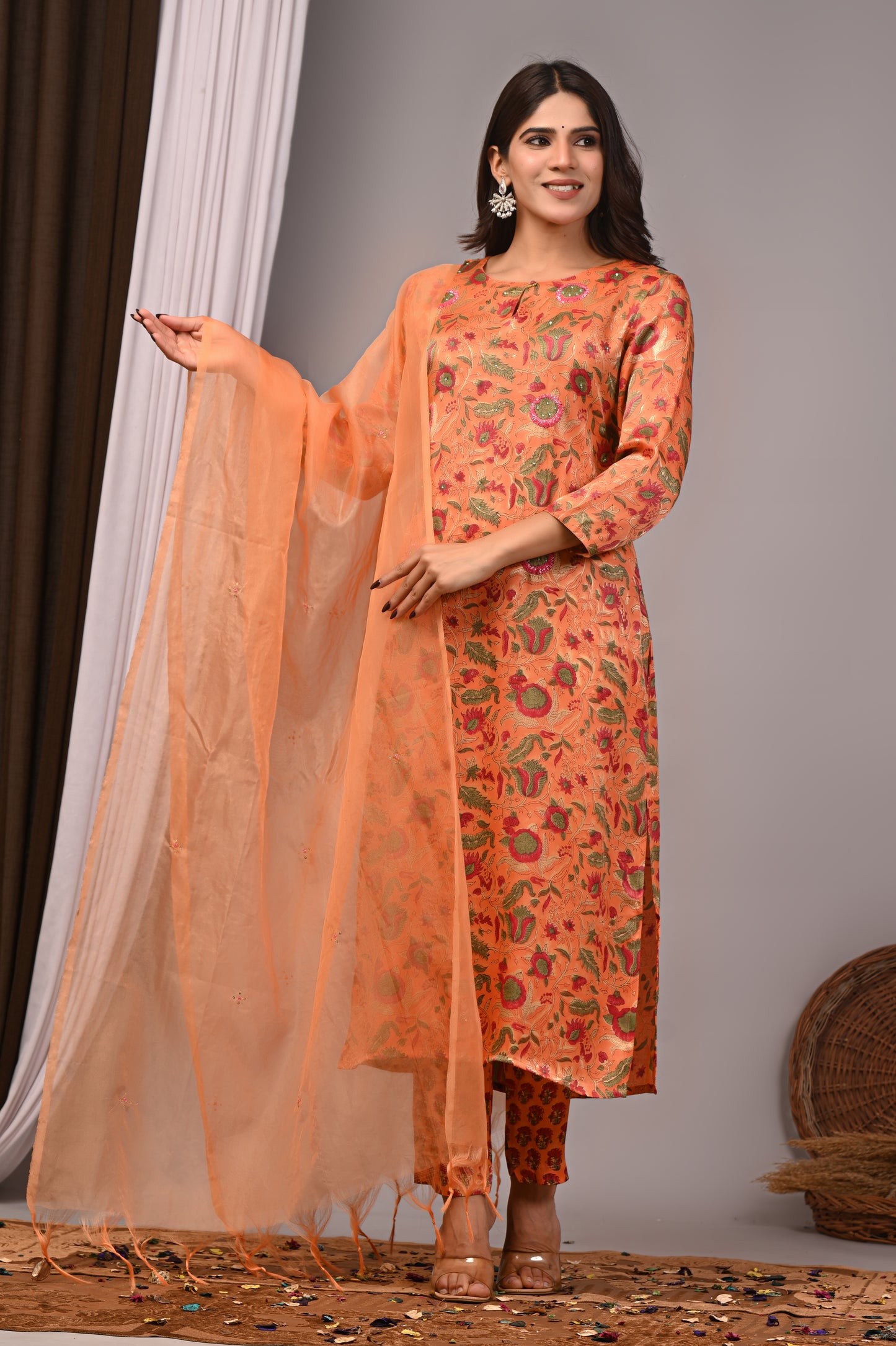 Premium Handblock Printed Modal Silk Suit Set with Dupatta