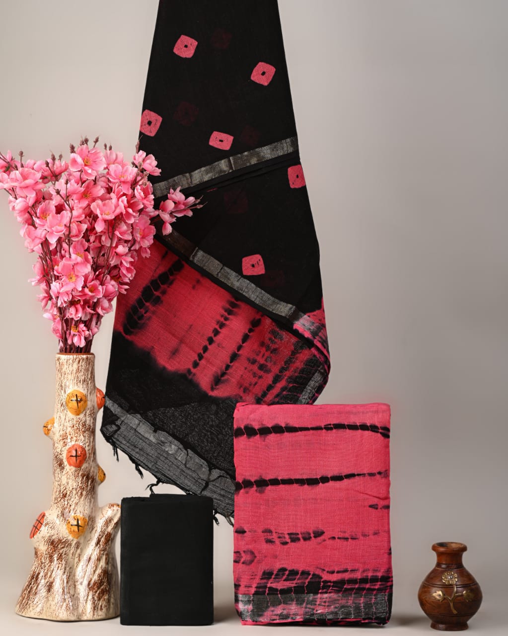 Hand Block Printed Cotton Linen Suit Set With Dupatta