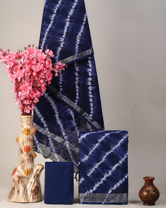Hand Block Printed Cotton Linen Suit Set With Dupatta