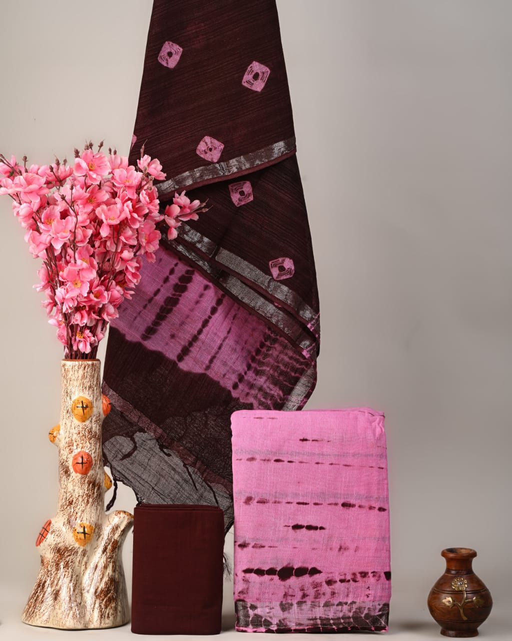 Hand Block Printed Cotton Linen Suit Set With Dupatta