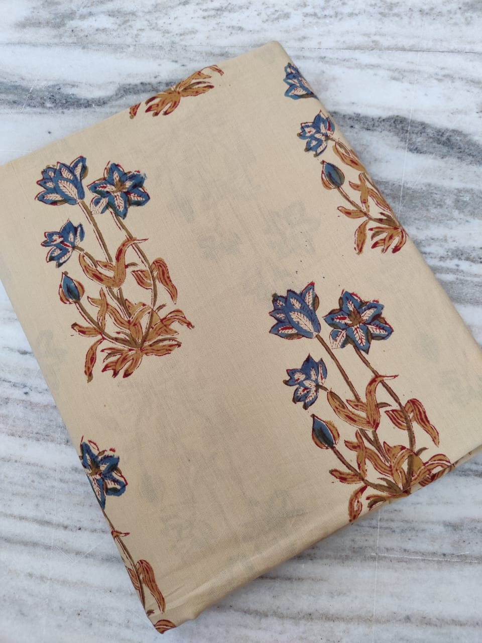 (1.10m) Pure Soft Cotton Hand Block Printed Pre-cut Fabric