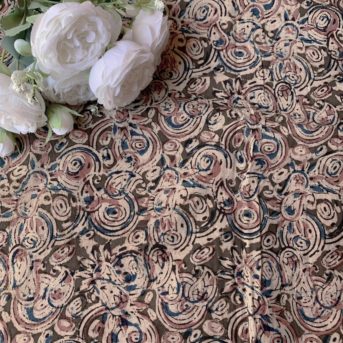 (Pre-cut 1.10m) Pure Soft Cotton Handblock Printed Kalamkari Fabric