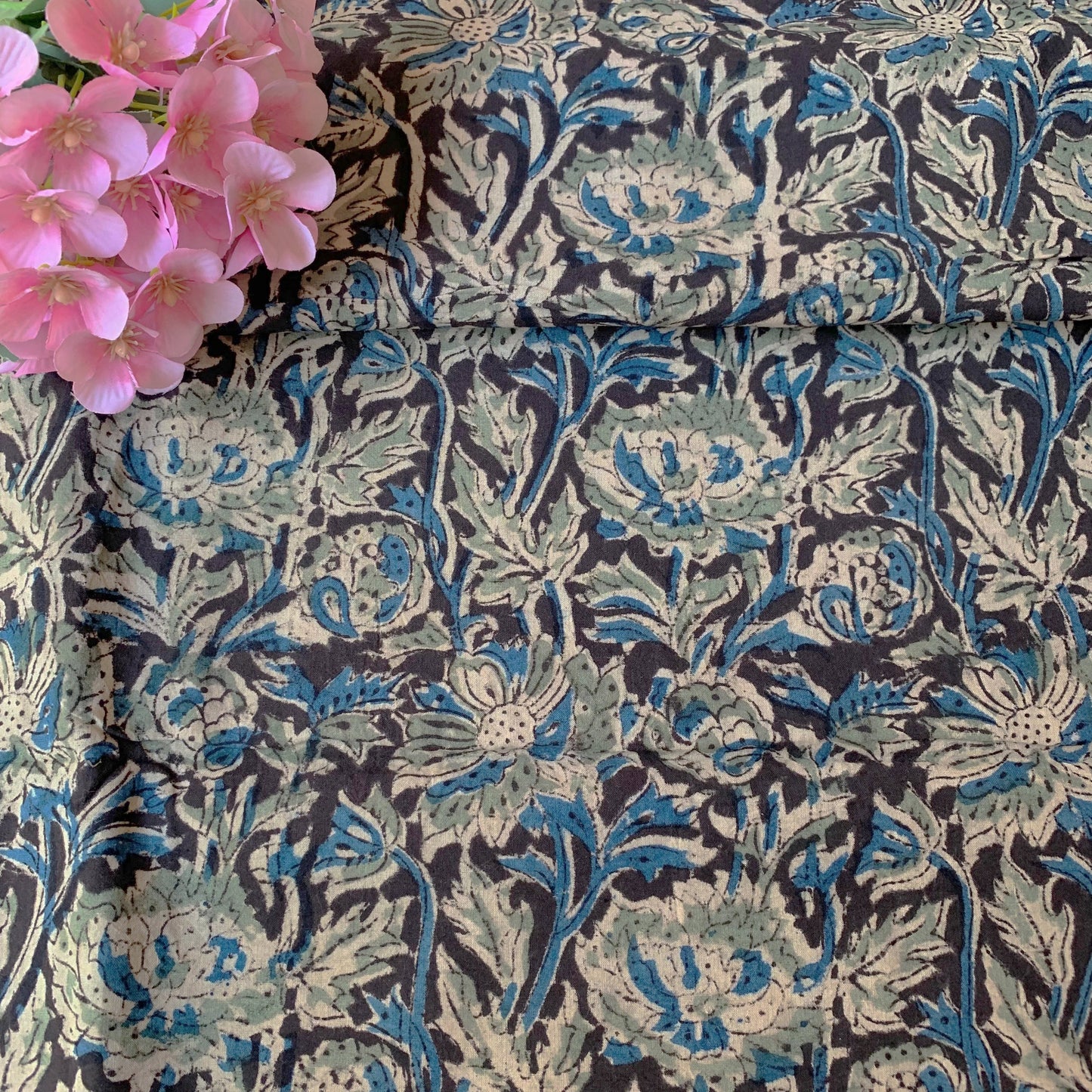 (Pre-cut 1.10m) Pure Soft Cotton Handblock Printed Kalamkari Fabric