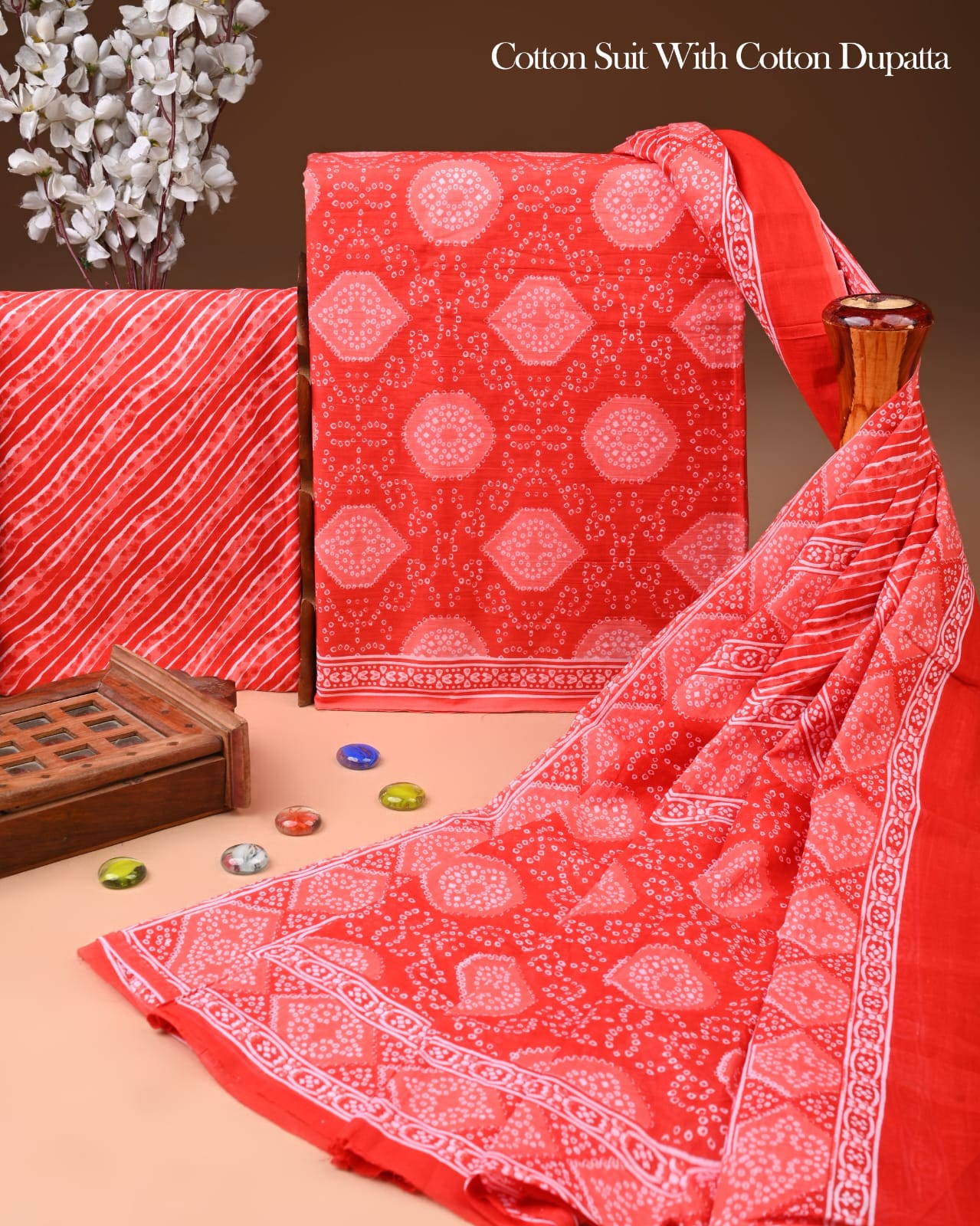 Designer Hand Block Printed Cotton Suit Set With Cotton Dupatta