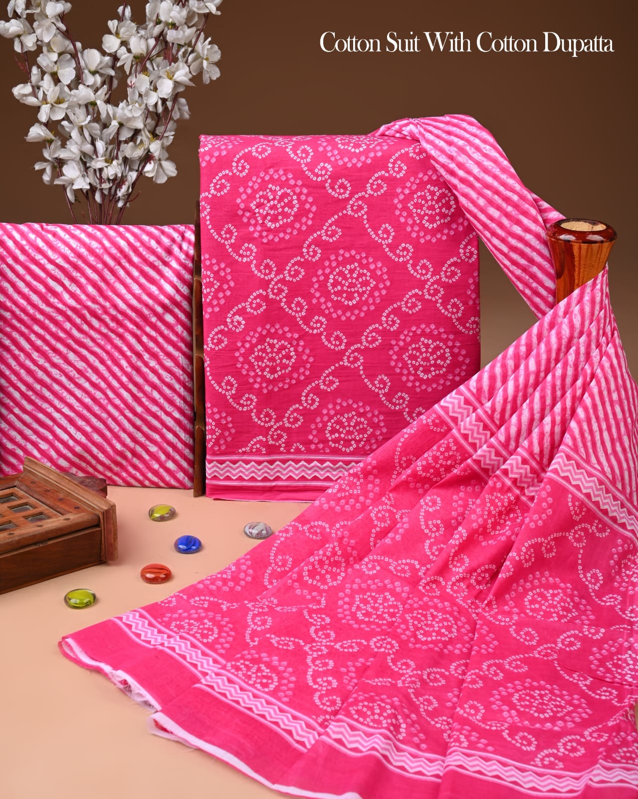 Designer Hand Block Printed Cotton Suit Set With Cotton Dupatta