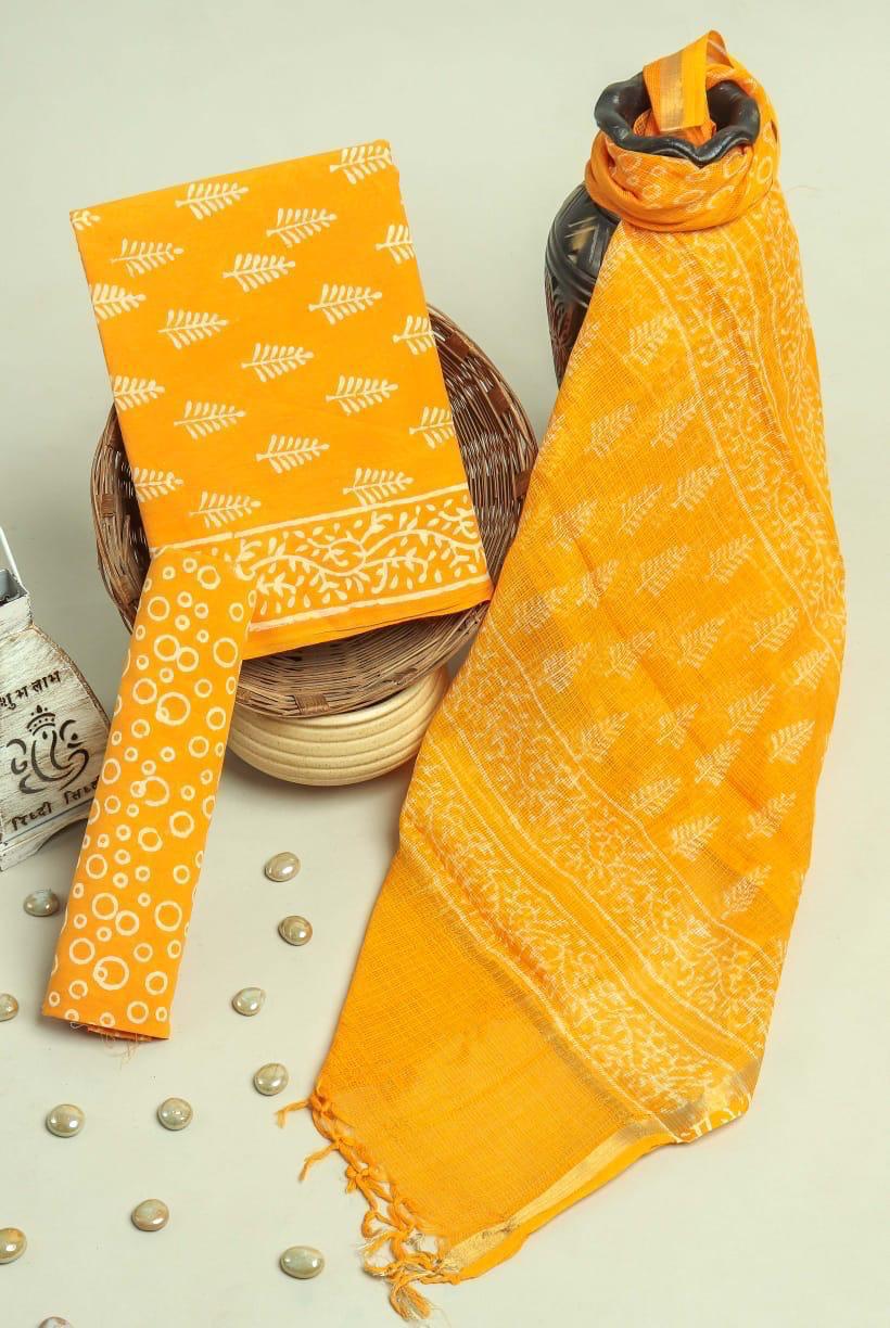 Pure Cotton Hand Block Printed Suit Set With Kota Doria Dupatta