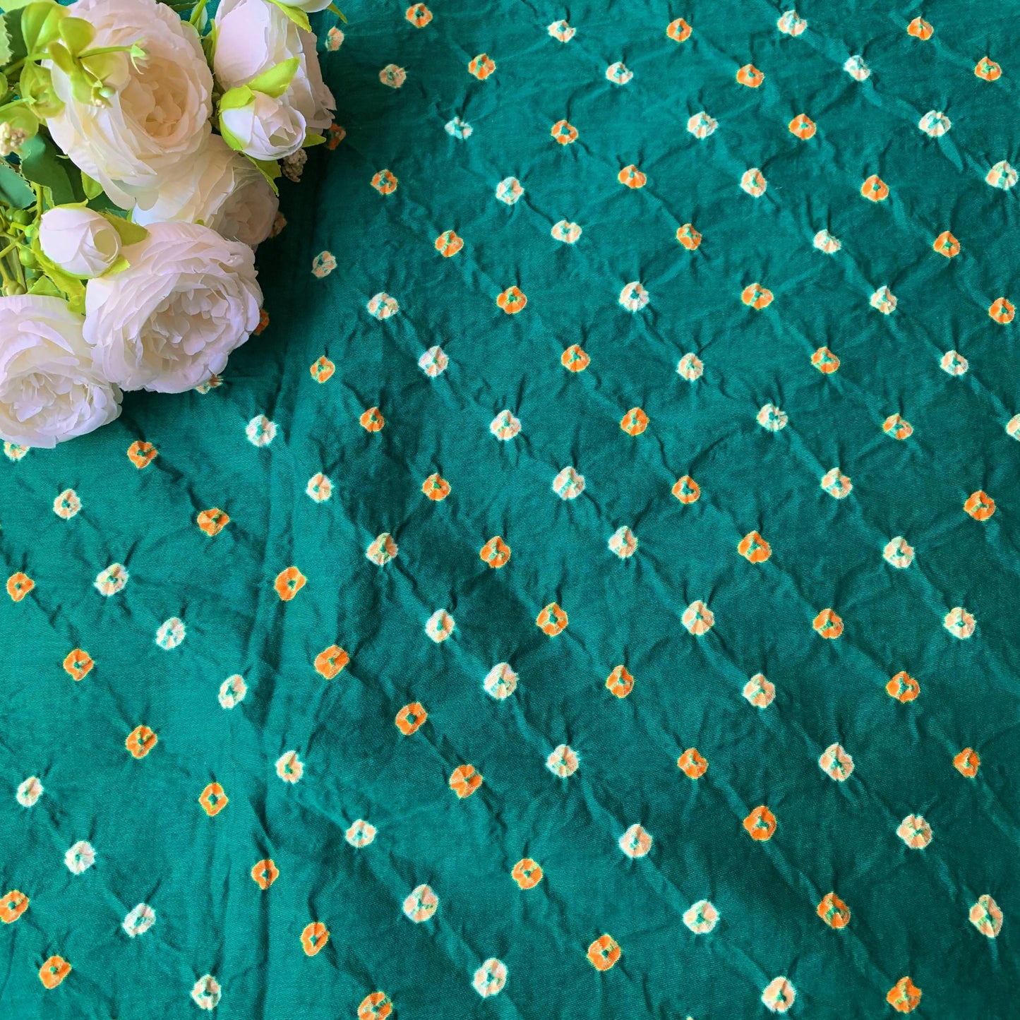 (Pre-cut 2 Meter)Pure Soft Cotton Satin Finish Tie-Dye Bandhani Fabric