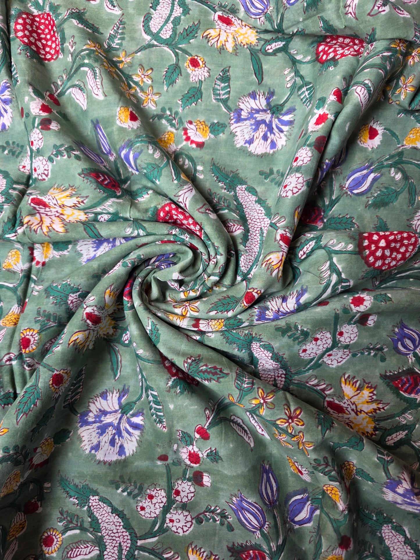 Pure Soft Mulmul Cotton Handblock Printed Fabric