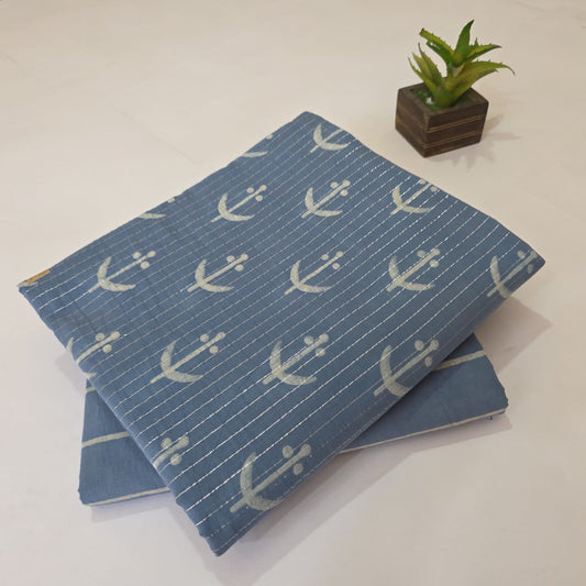 Pure Cotton Lurex Handblock Printed 2PC Top-Bottom Suit Set