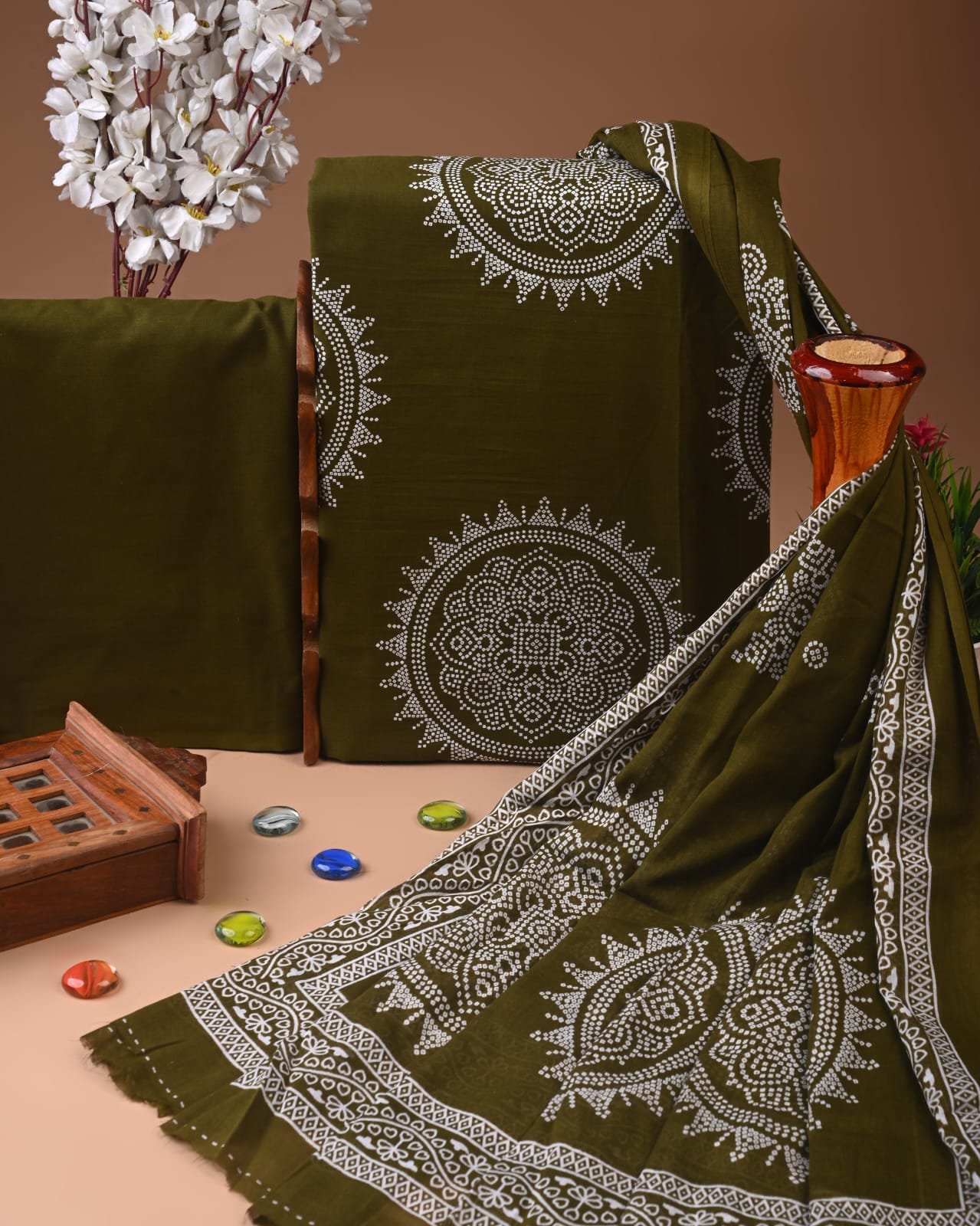 Designer Hand Block Printed Cotton Suit Set With Cotton Dupatta