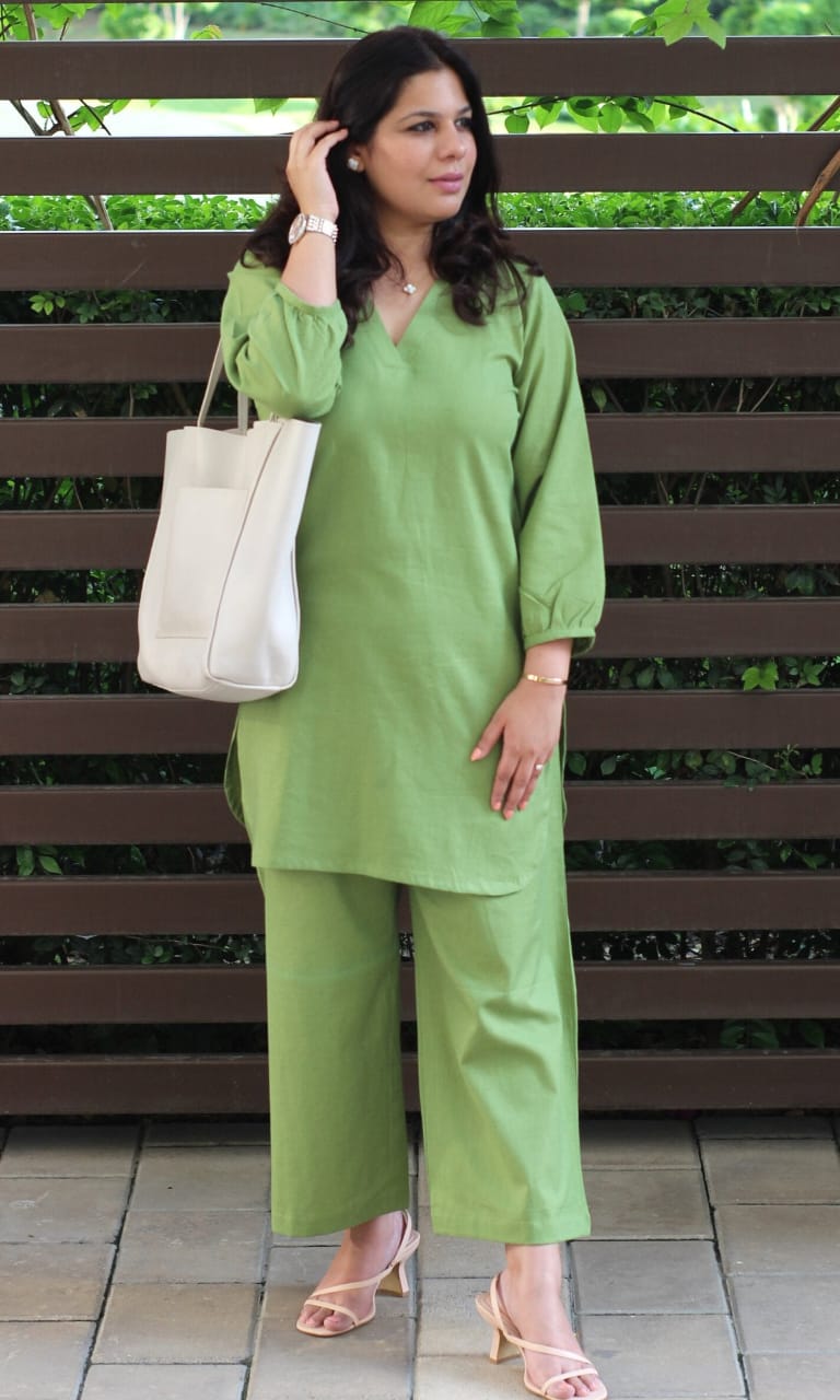 Pure Soft Cotton Slub Co-ord Set For Office Wear