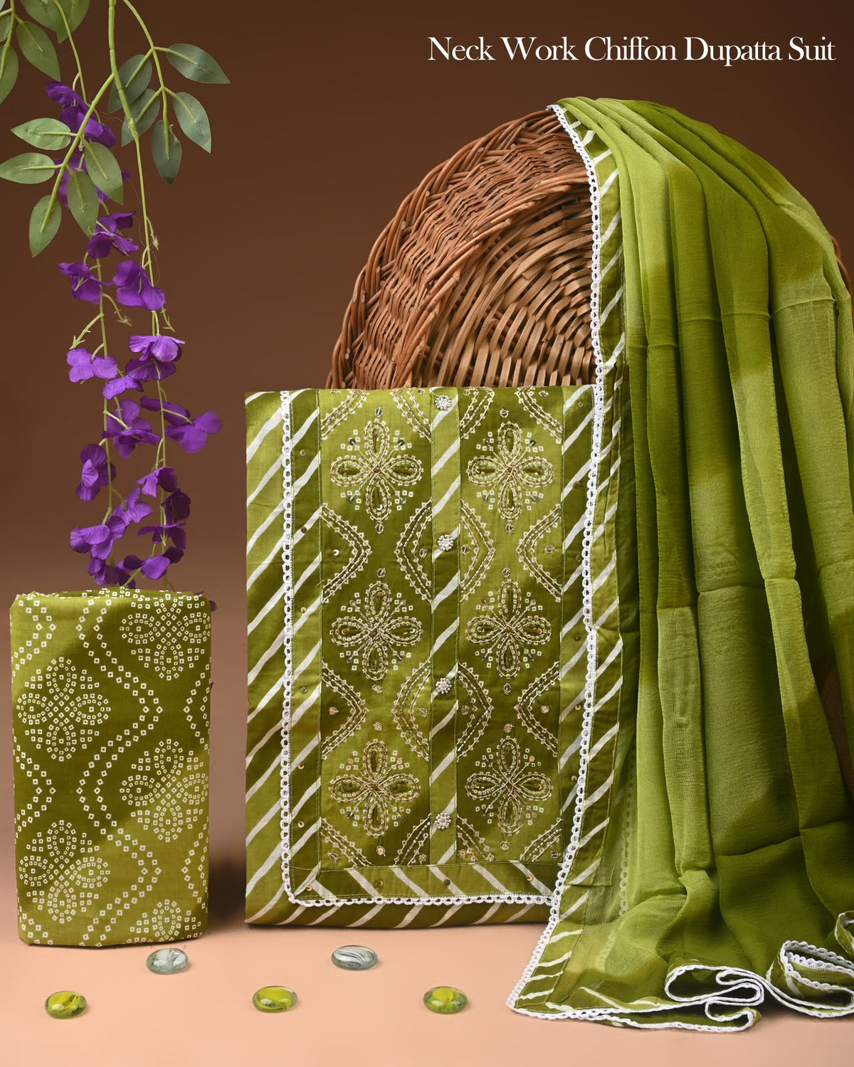 Premium Gota Patti Work Cotton Suit Set With Chiffon Dupatta