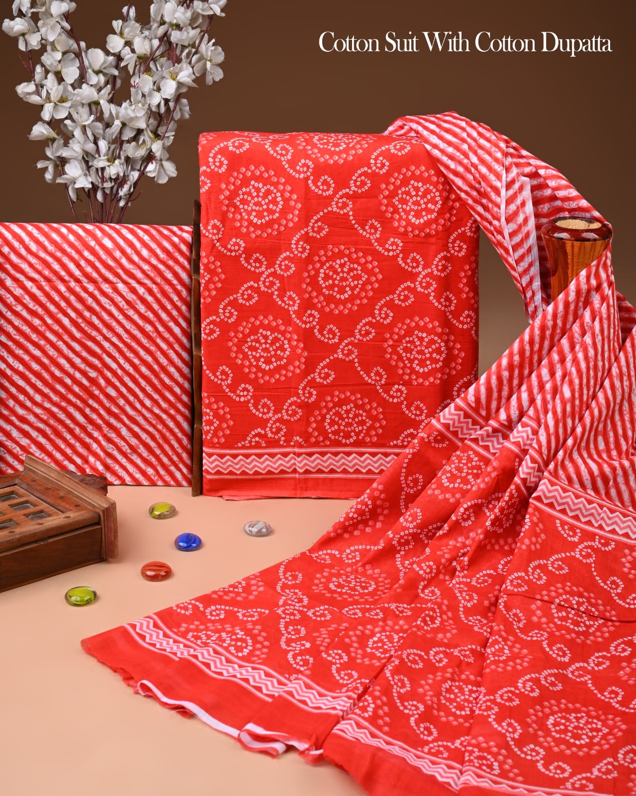 Designer Hand Block Printed Cotton Suit Set With Cotton Dupatta