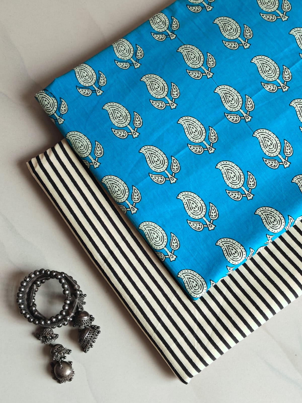 Pure Soft Cotton Handblock Printed 2PC Top-Bottom Suit Set (2.50 Meter Each)