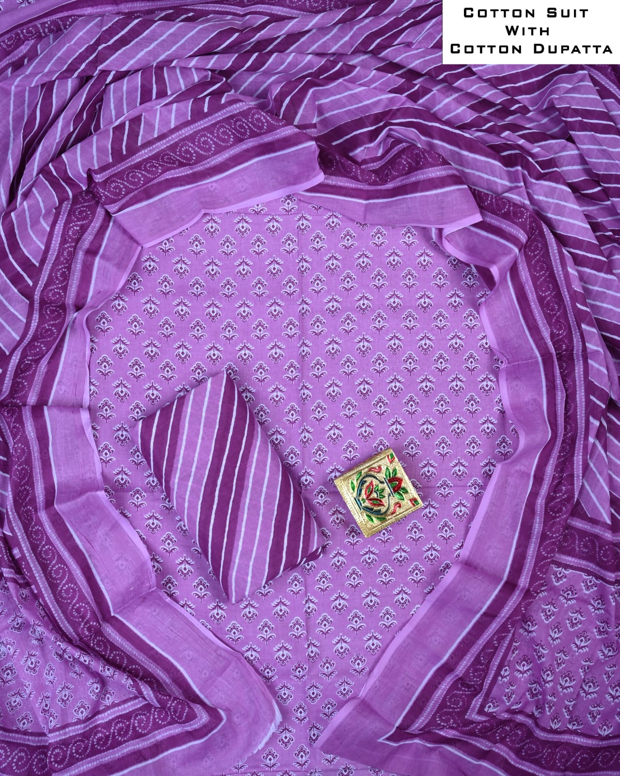 Designer Hand Block Printed Cotton Suit Set With Cotton Dupatta