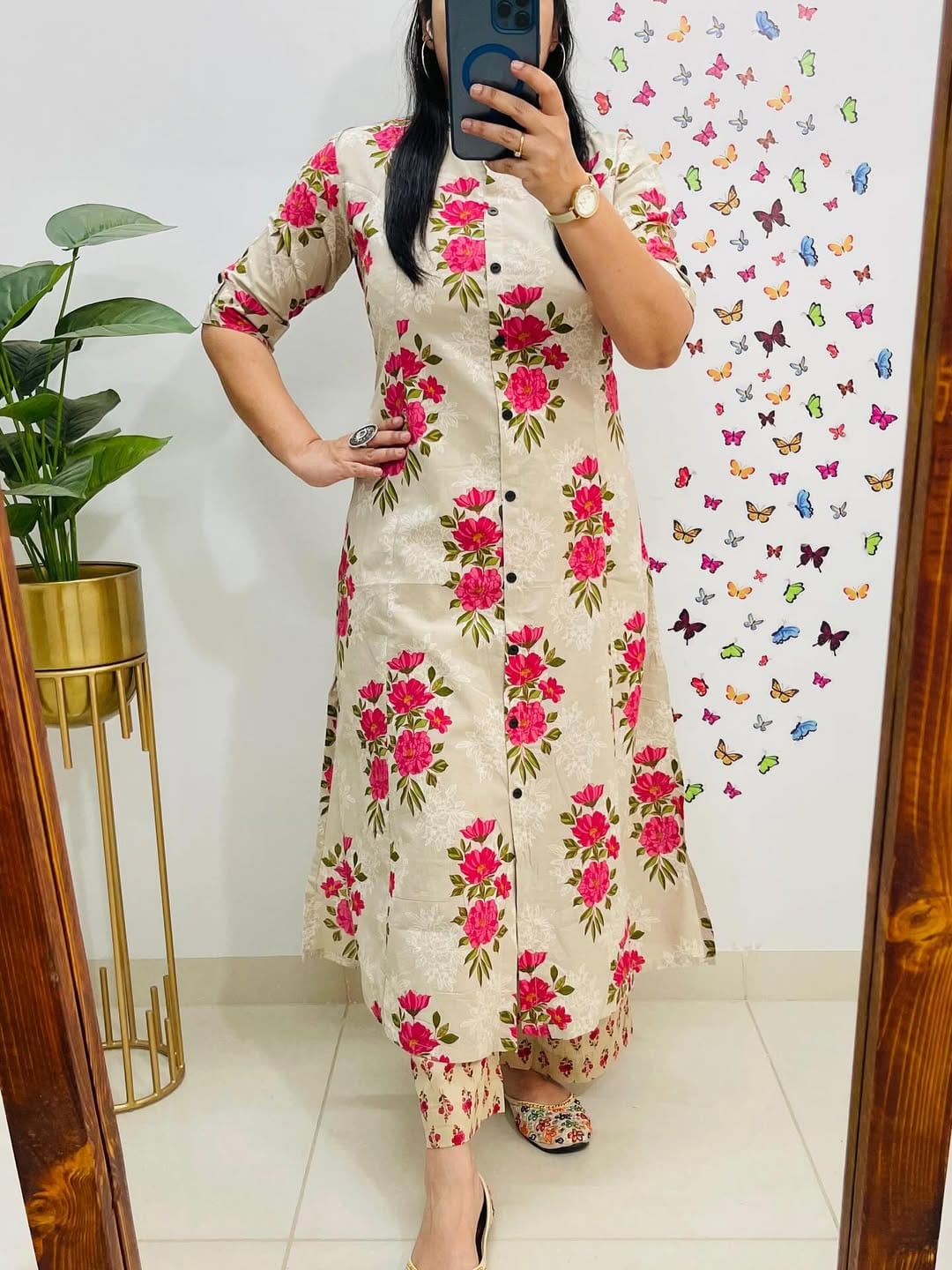 Premium Floral Fine Cotton Printed A-Line Pattern Kurti-Palazzo Set