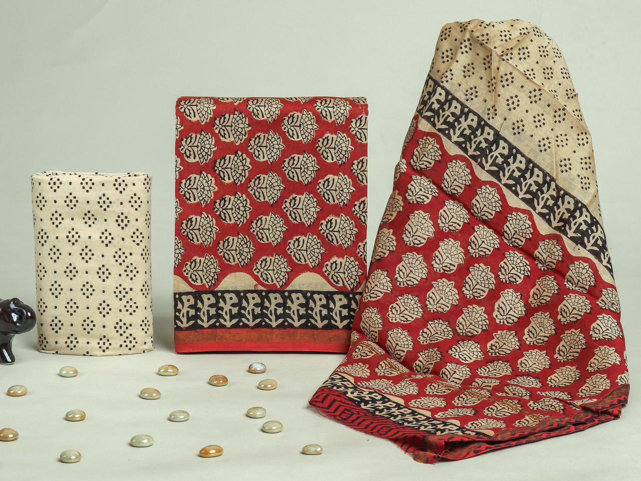 Designer Handblock Printed Chanderi Silk Suit Set