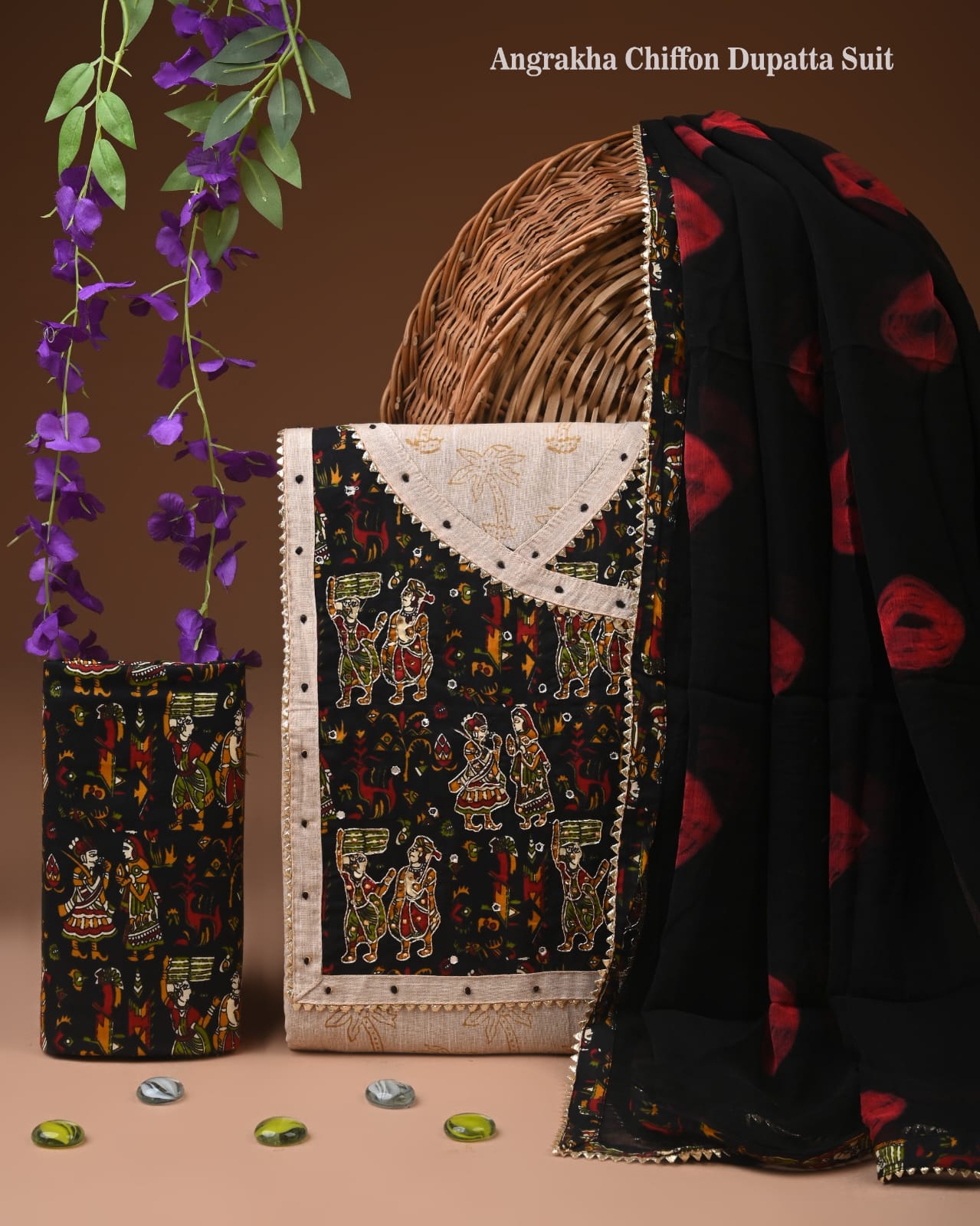 Premium Gota Patti Work Cotton Suit Set With Chiffon Dupatta