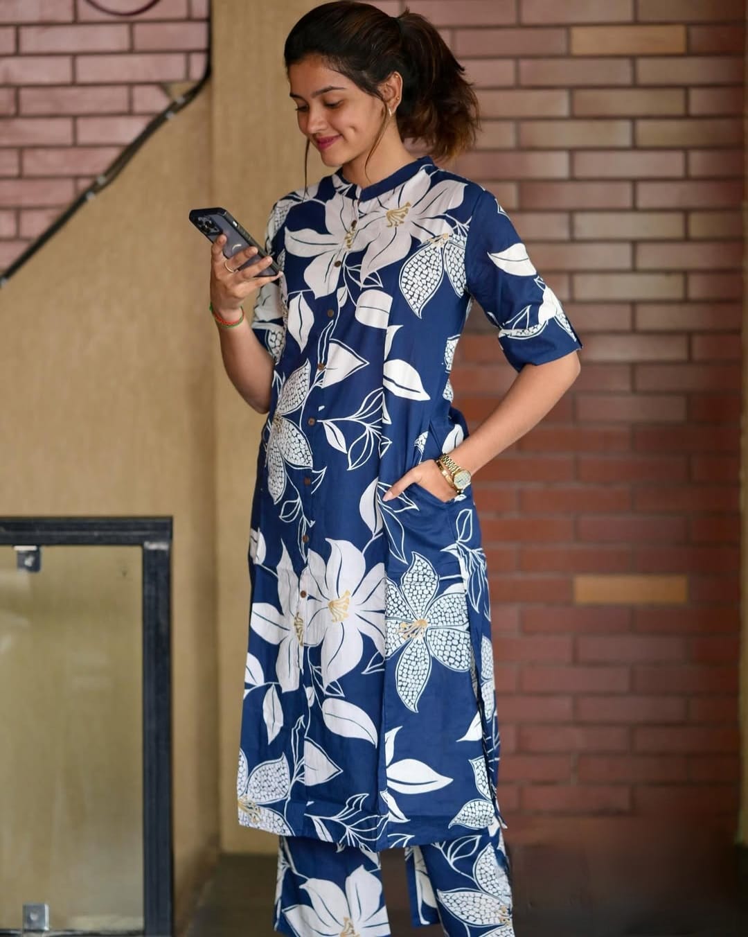 Premium Floral Fine Cotton Printed A-Line Pattern Kurti-Palazzo Set