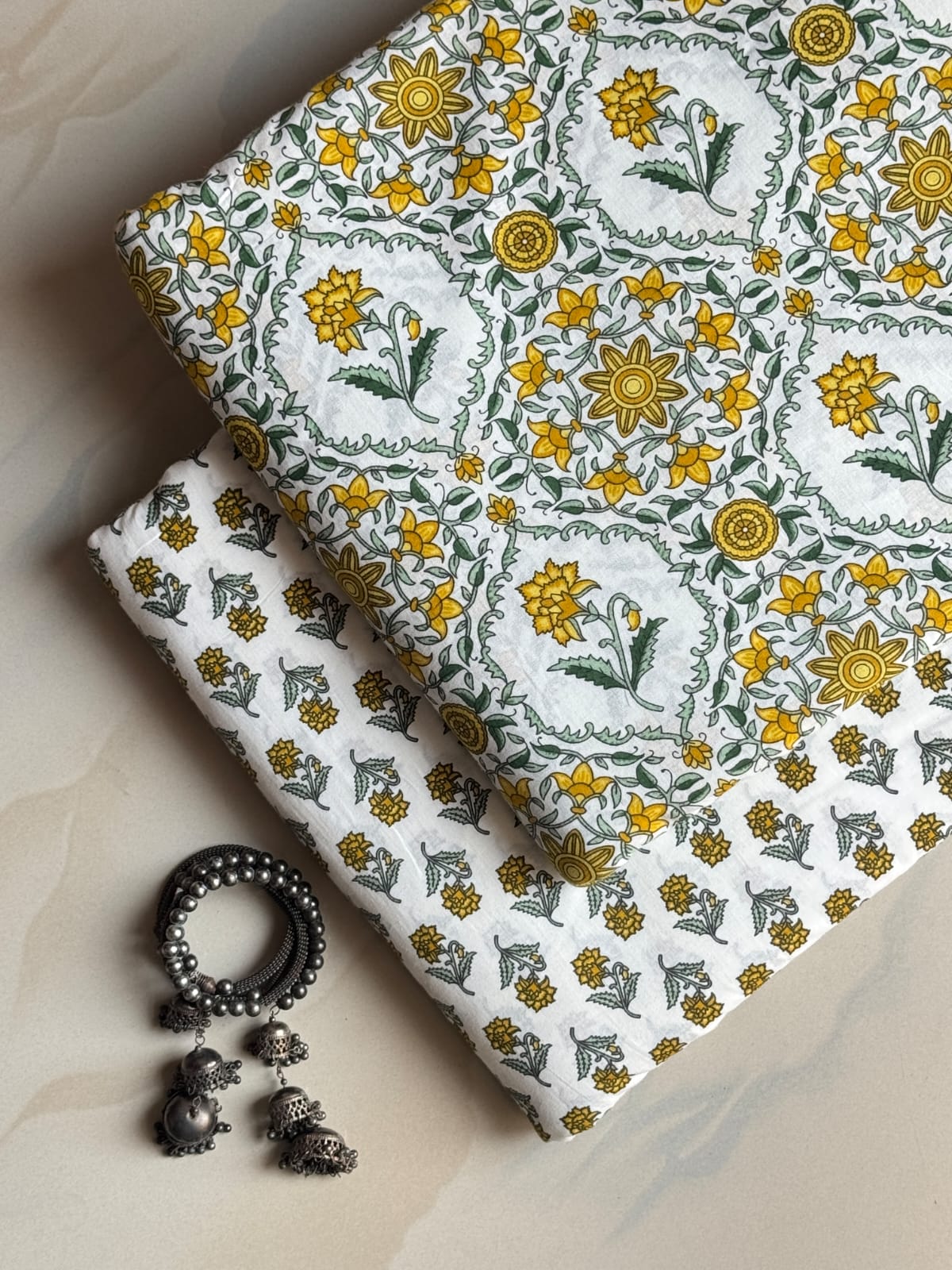Pure Soft Cotton Sanganeri Handblock Printed 2PC Top-Bottom Suit Set (2.50 Meter Each)