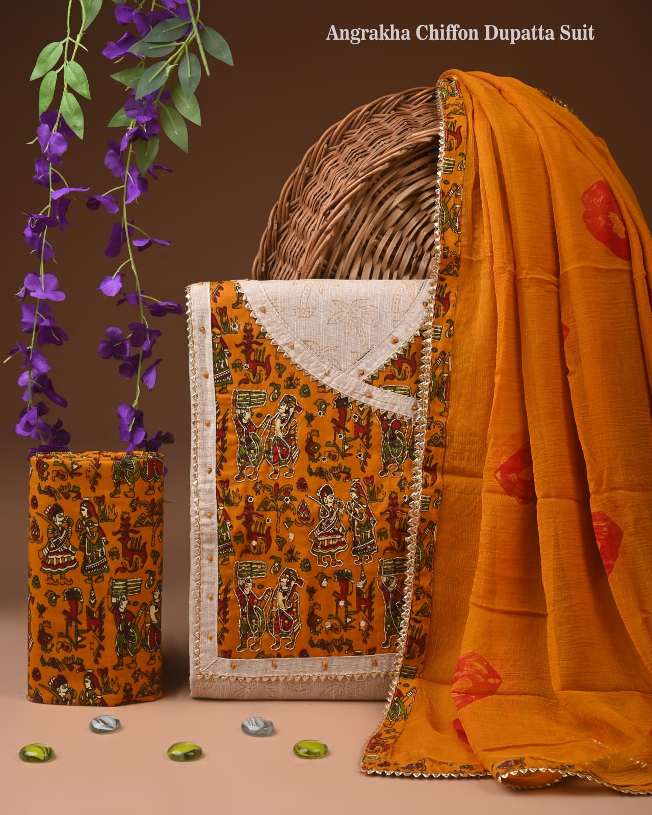 Premium Gota Patti Work Cotton Suit Set With Chiffon Dupatta