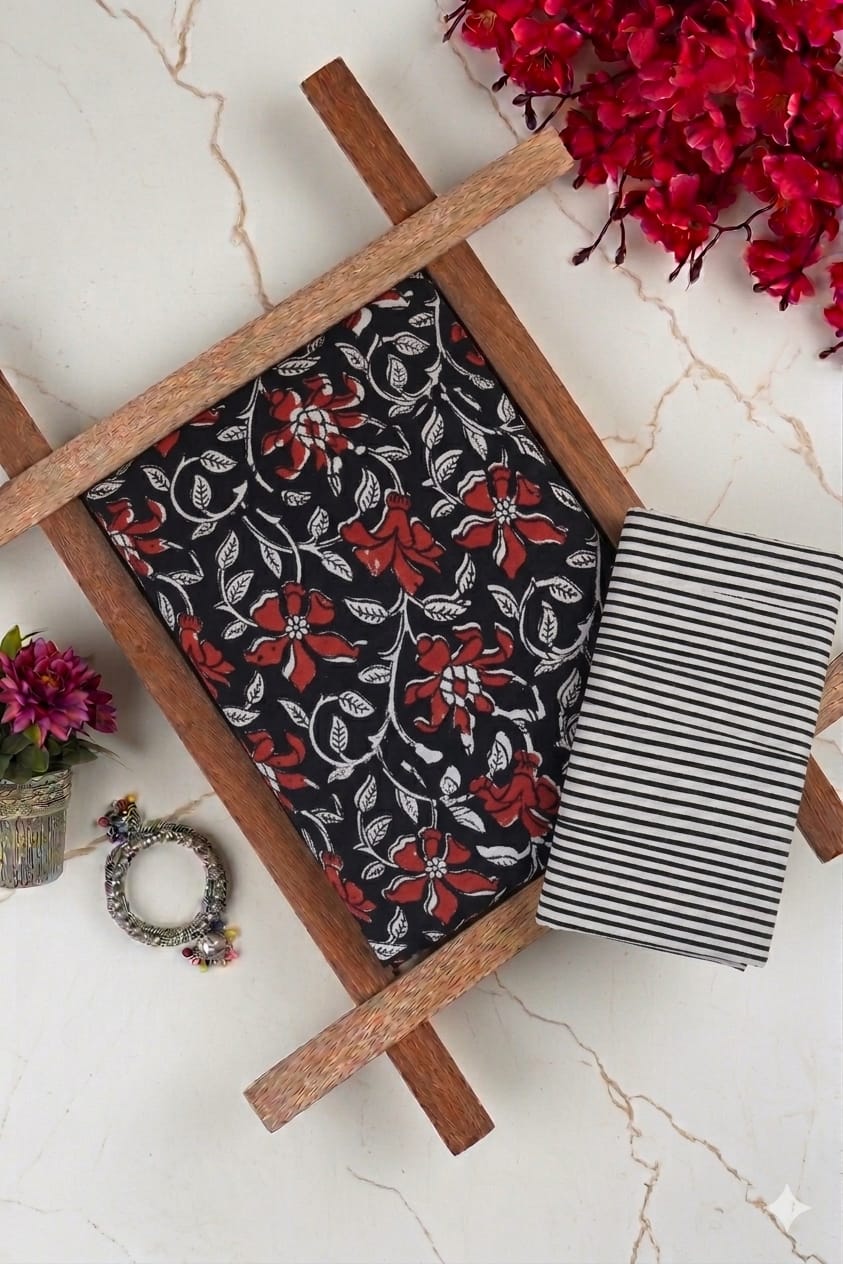 Pure Soft Cotton Handblock Printed 2PC Top-Bottom Suit Set (2.50 Meter Each)