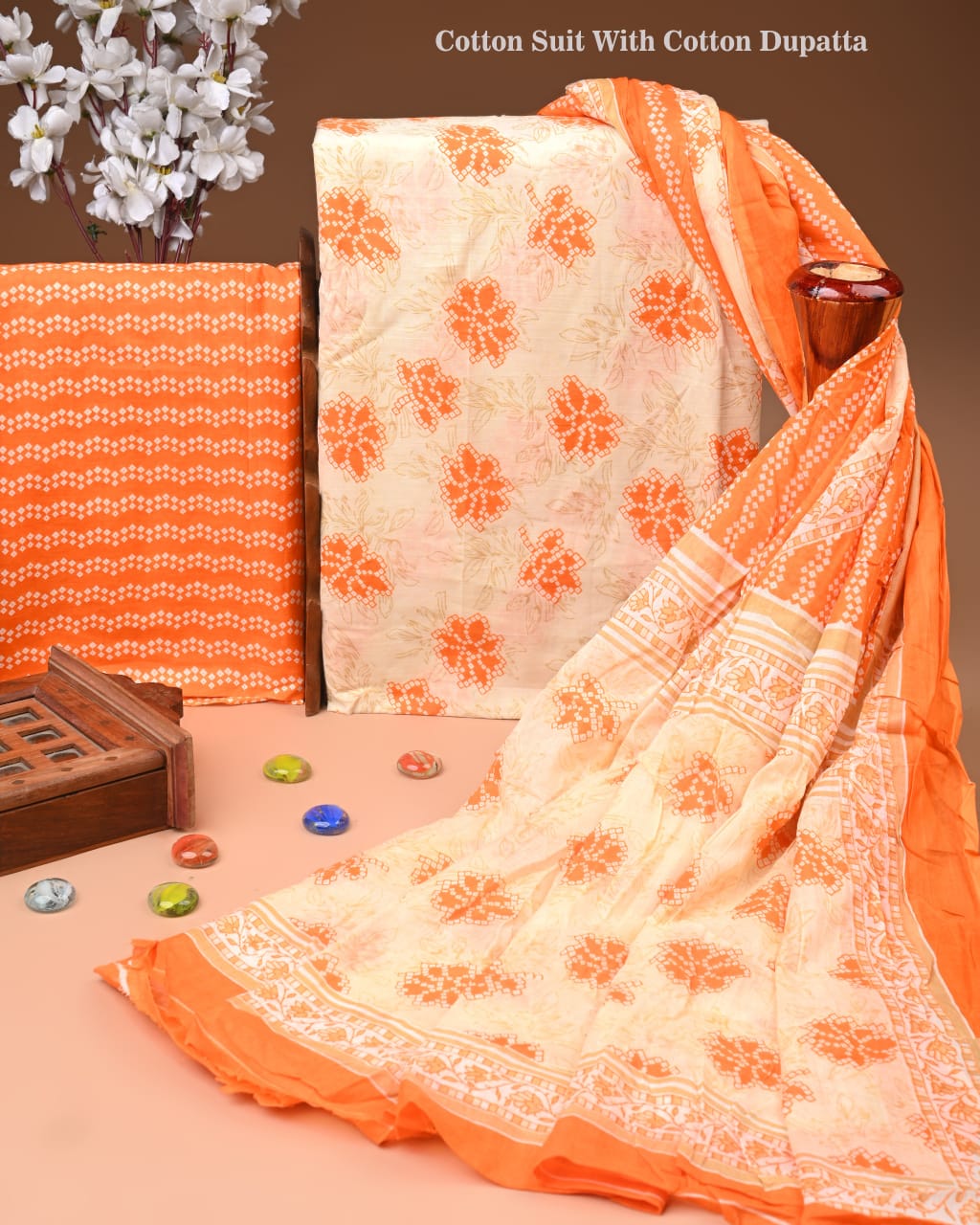 Designer Hand Block Printed Cotton Suit Set With Cotton Dupatta