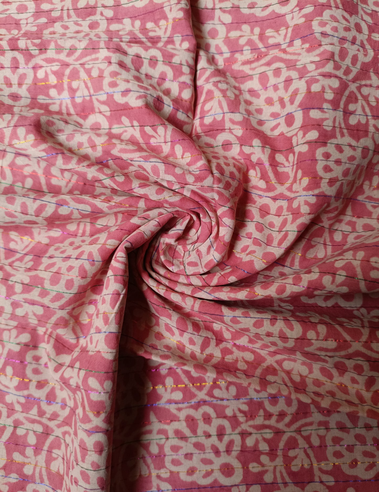 (Pre-cut 2 Meter) Pure Soft Cotton Hand Block Printed Lurex Fabric