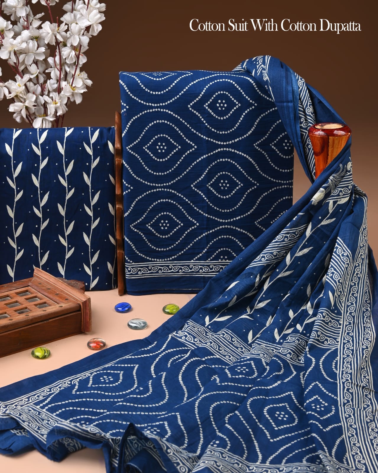 Designer Hand Block Printed Cotton Suit Set With Cotton Dupatta