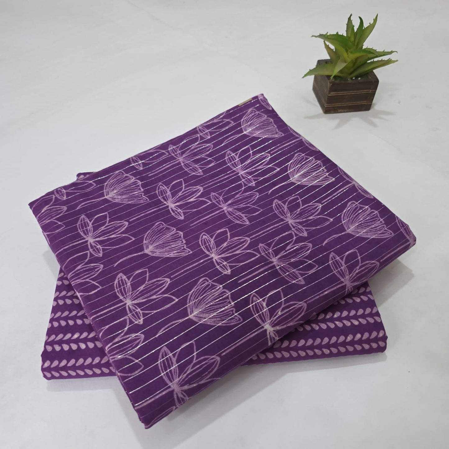 Pure Lurex Cotton Handblock Printed 2PC Top-Bottom Suit Set