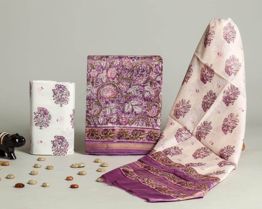 Designer Hand Painted Chanderi Silk Suit Set