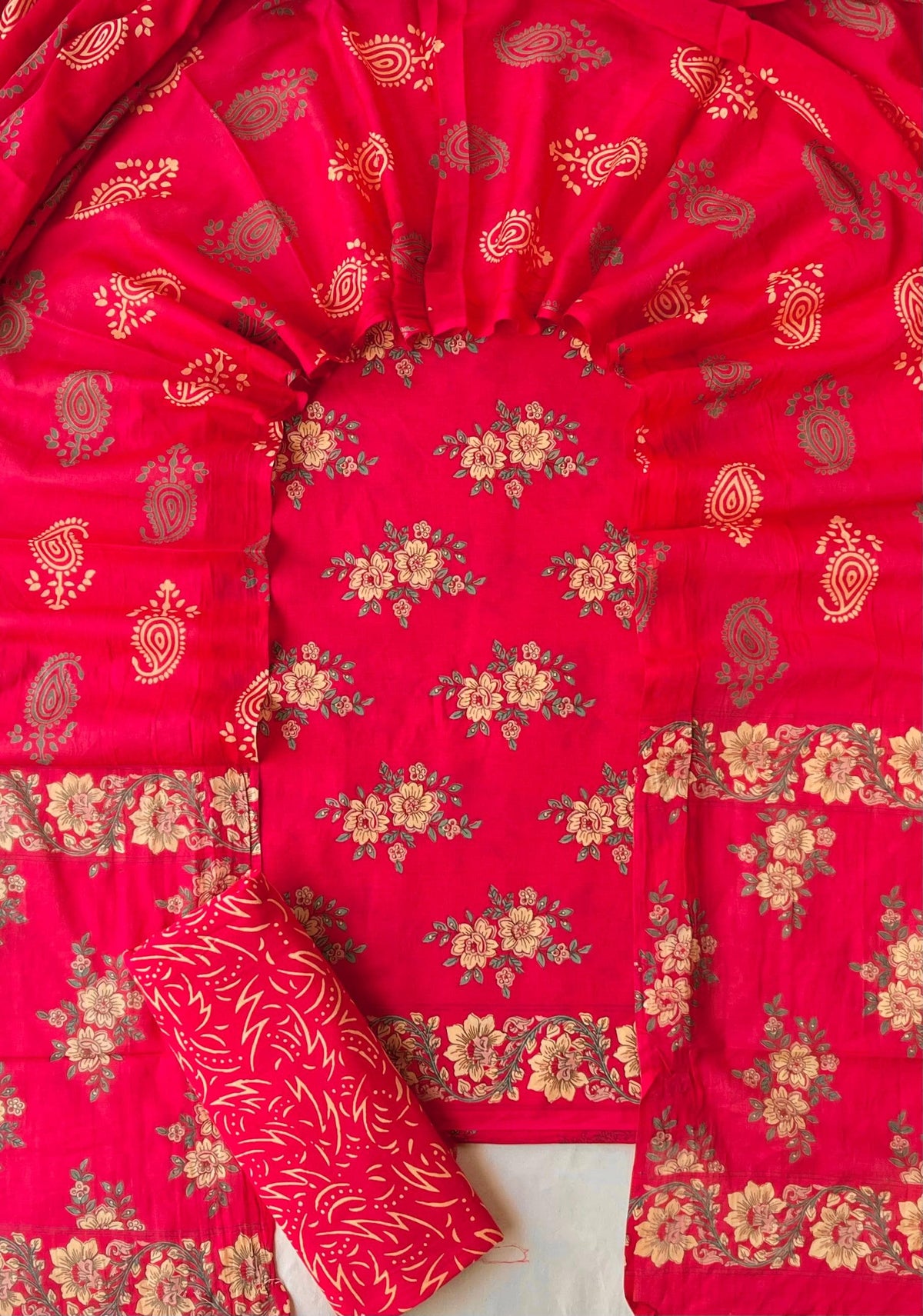 Pure Soft Cotton Hand Block Printed Suit Set With Cotton Dupatta