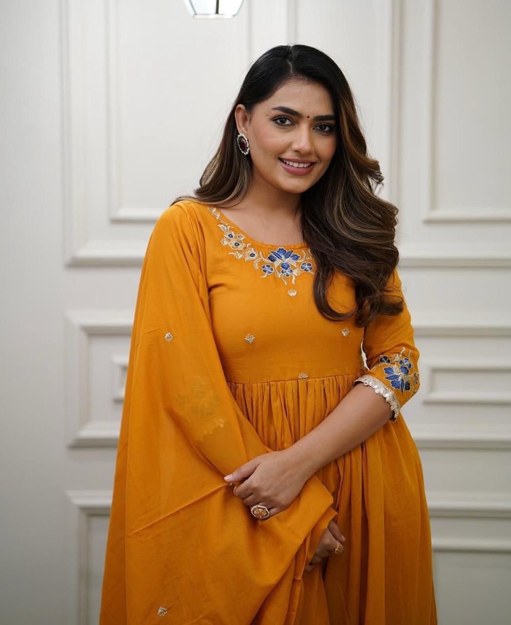 Pure Cotton Anarkali Suit Set With Beautiful Embroidery Work