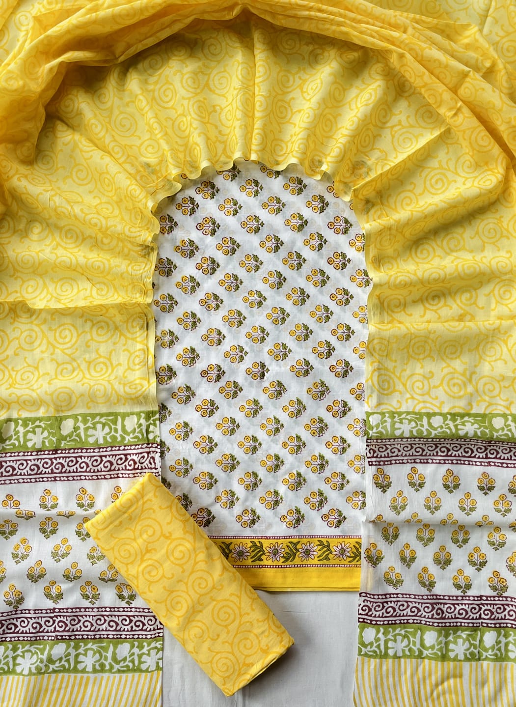 Pure Soft Cotton Hand Block Printed Suit Set With Cotton Dupatta