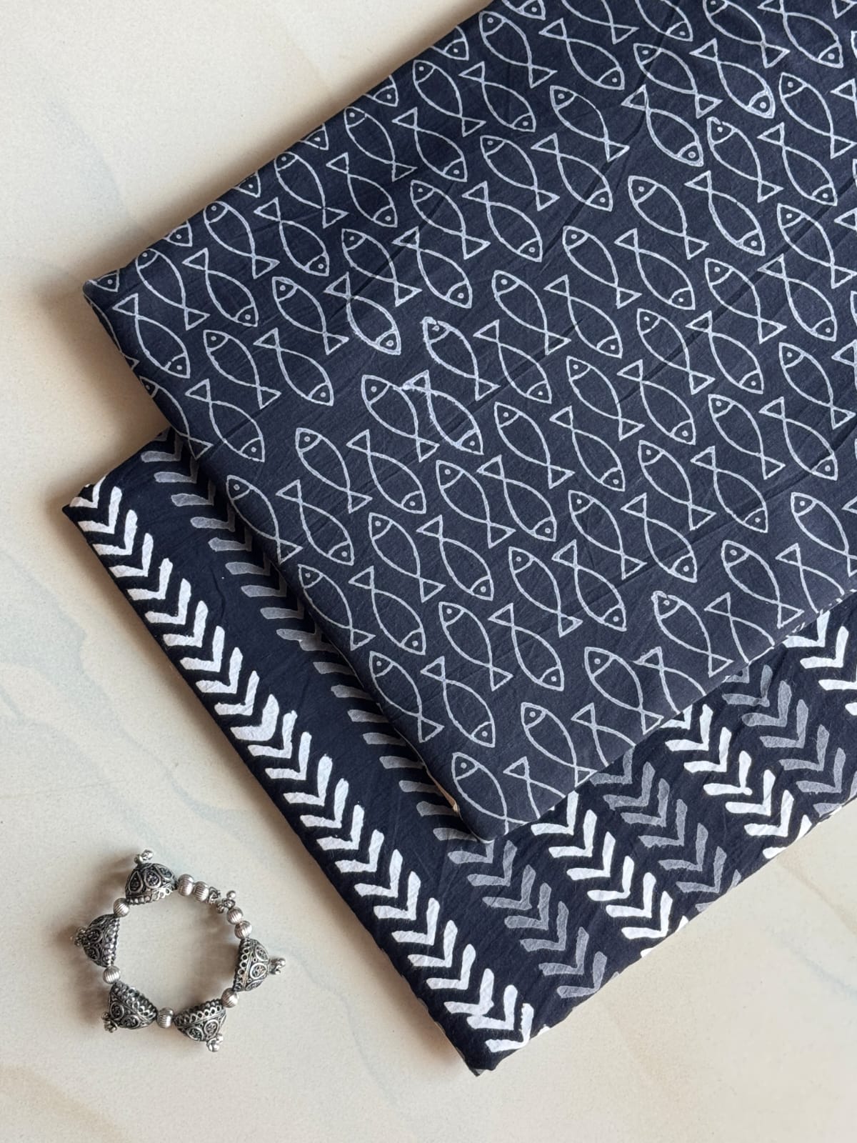 Pure Soft Cotton Handblock Printed 2PC Top-Bottom Suit Set (2.50 Meter Each)