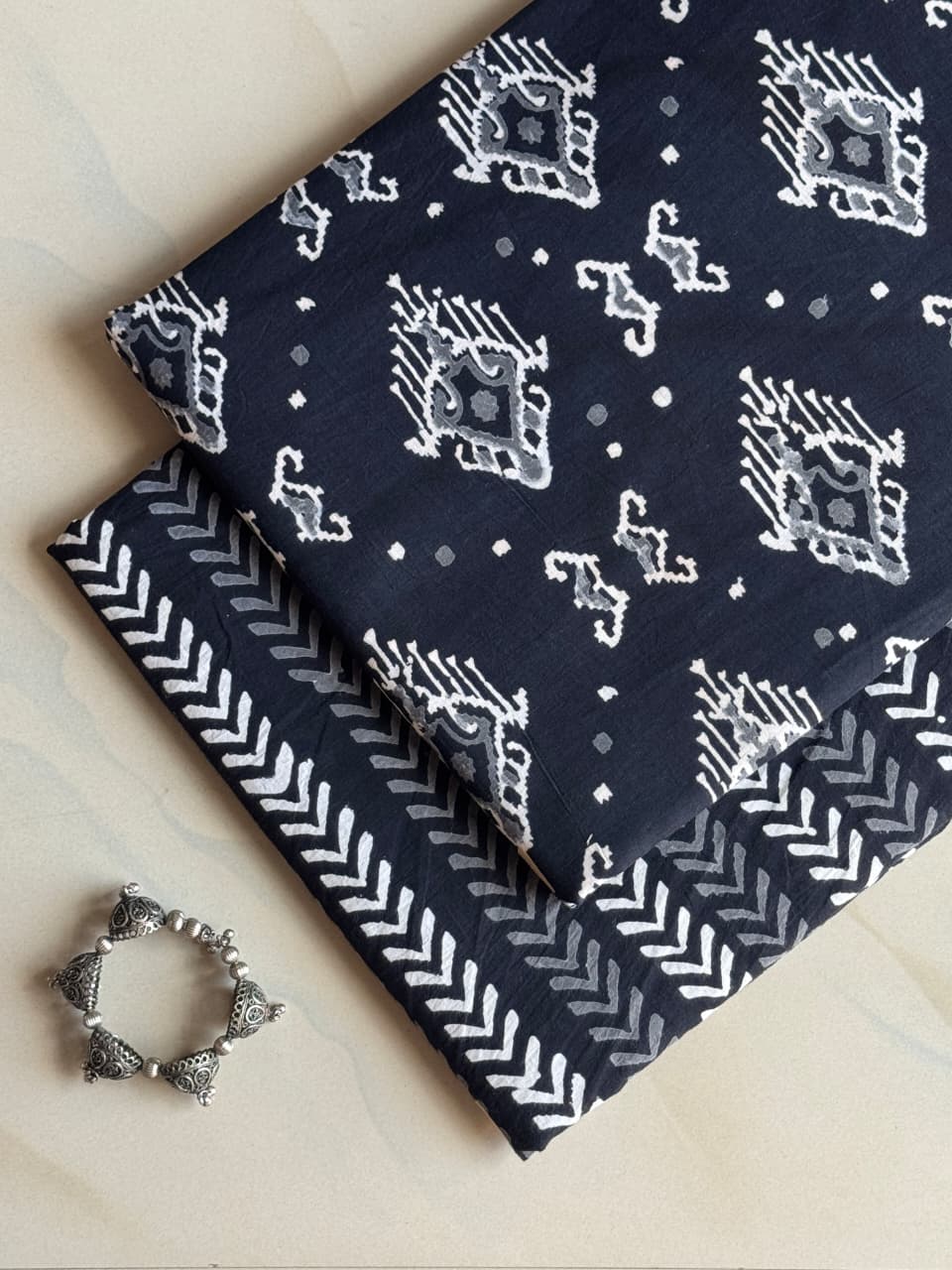 Pure Soft Cotton Handblock Printed 2PC Top-Bottom Suit Set (2.50 Meter Each)
