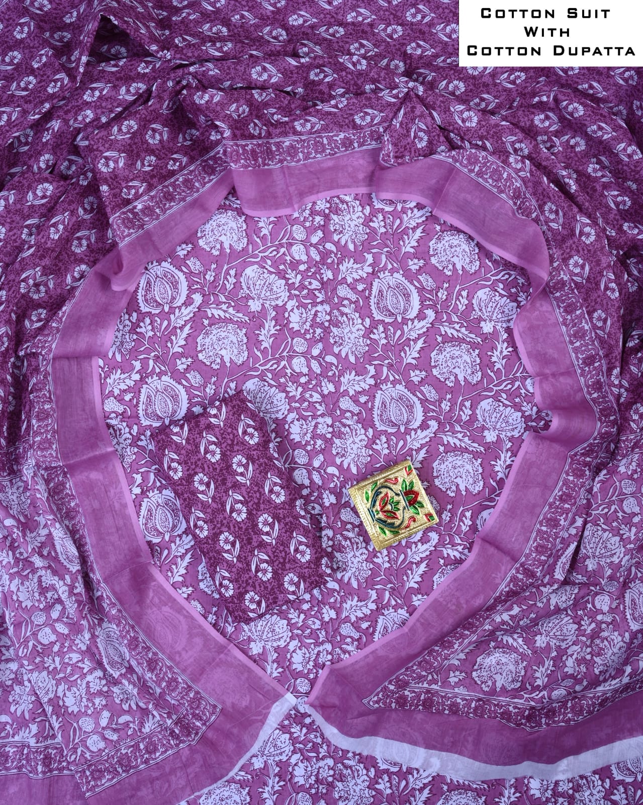 Designer Hand Block Printed Cotton Suit Set With Cotton Dupatta