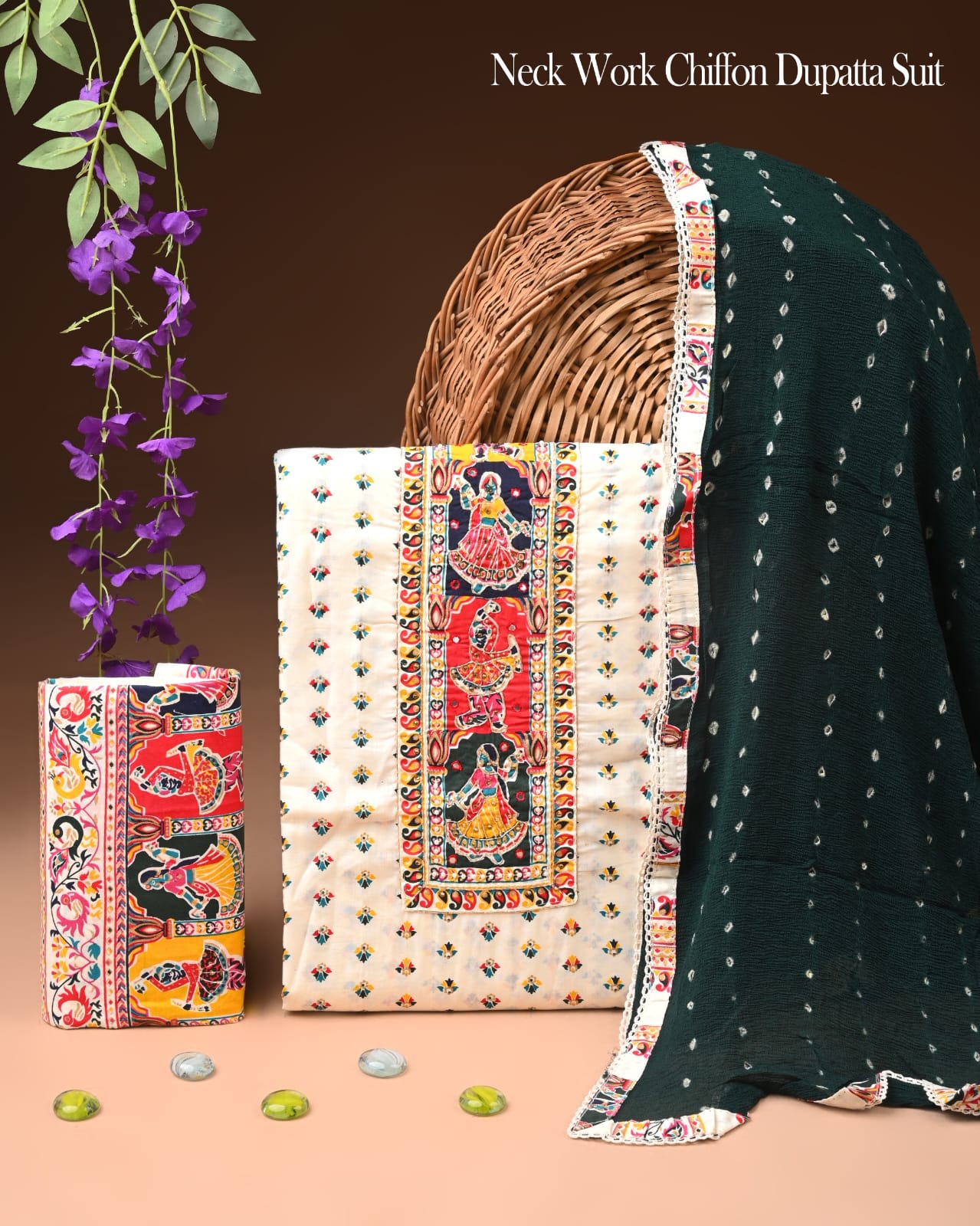 Premium Gota Patti Work Cotton Suit Set With Chiffon Dupatta