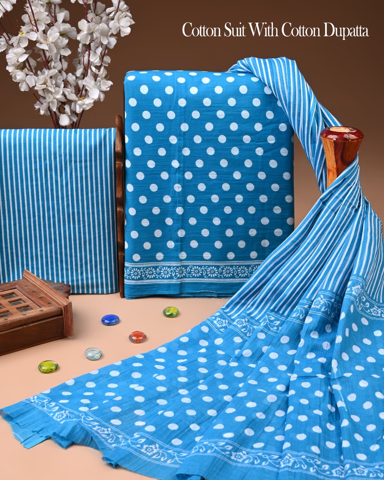 Pure Soft Cotton Hand Block Printed Suit Set With Cotton Dupatta