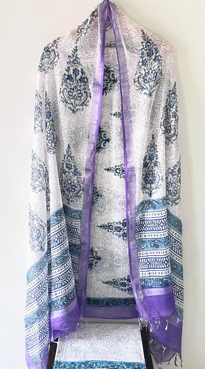 Premium Cotton Linen Hand Block Printed Cotton Linen Suit Set