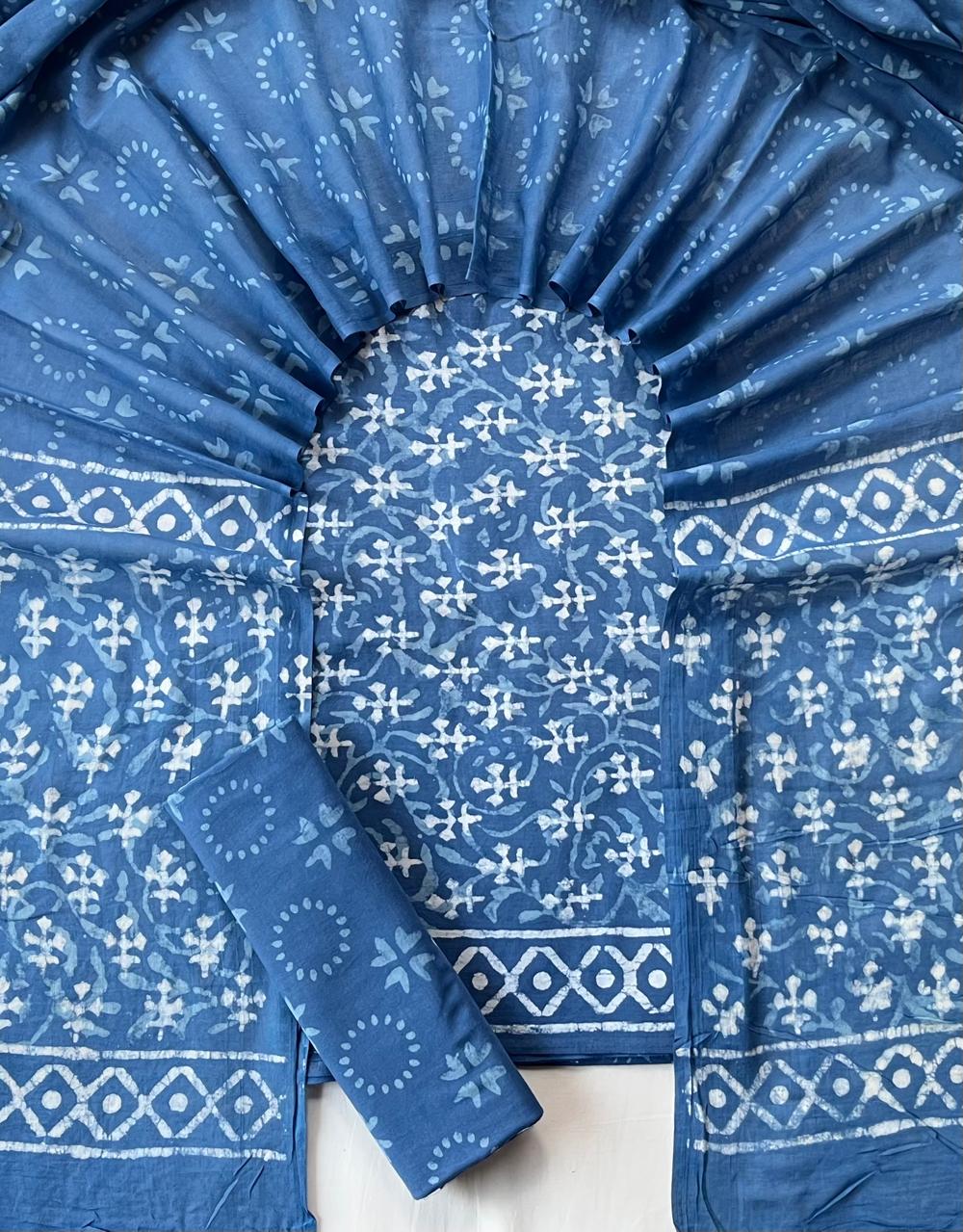 Pure Soft Cotton Hand Block Printed Suit Set With Cotton Dupatta