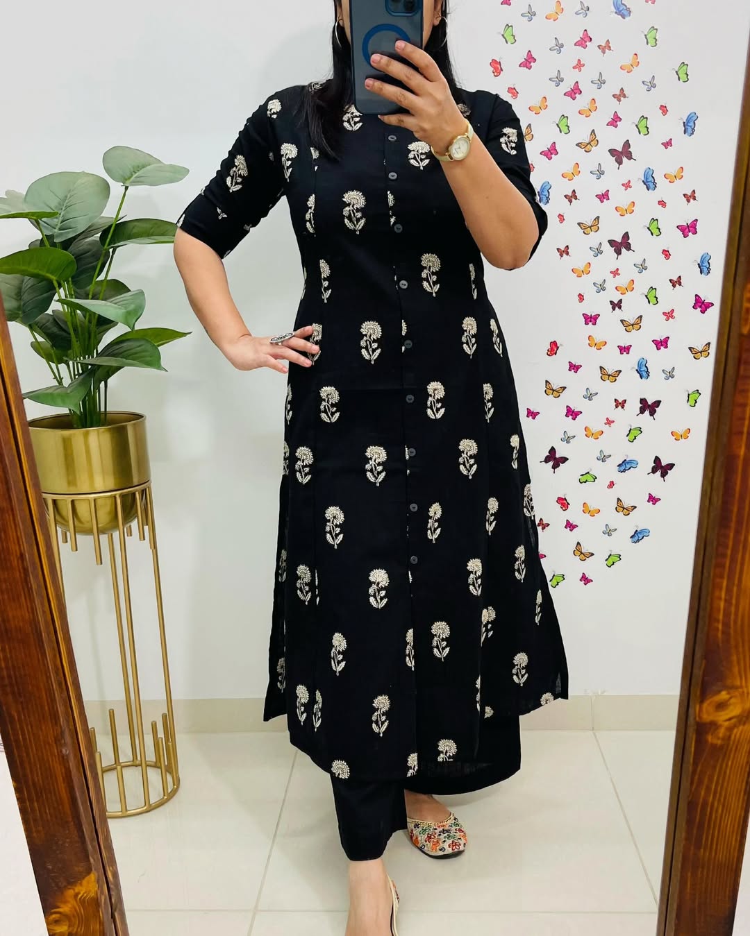 Premium Floral Fine Cotton Printed A-Line Pattern Kurti-Palazzo Set