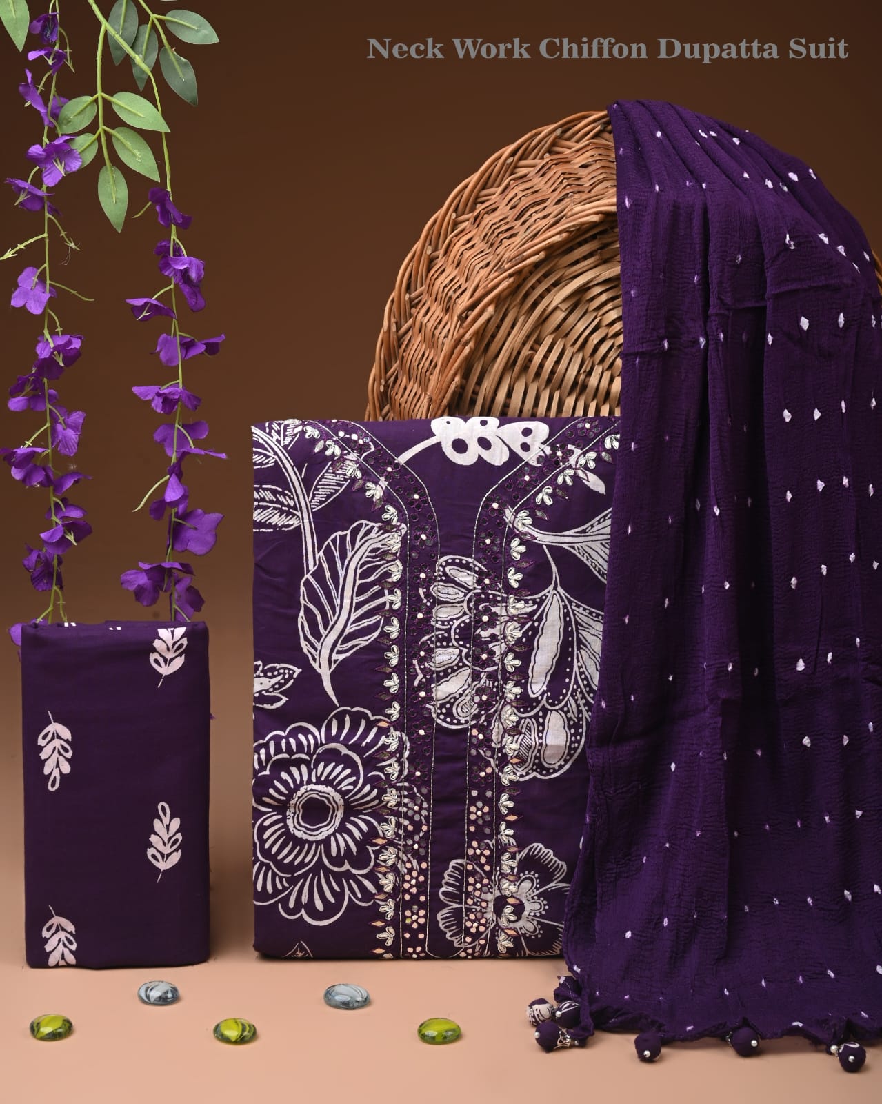 Premium Gota Patti Work Cotton Suit Set With Chiffon Dupatta