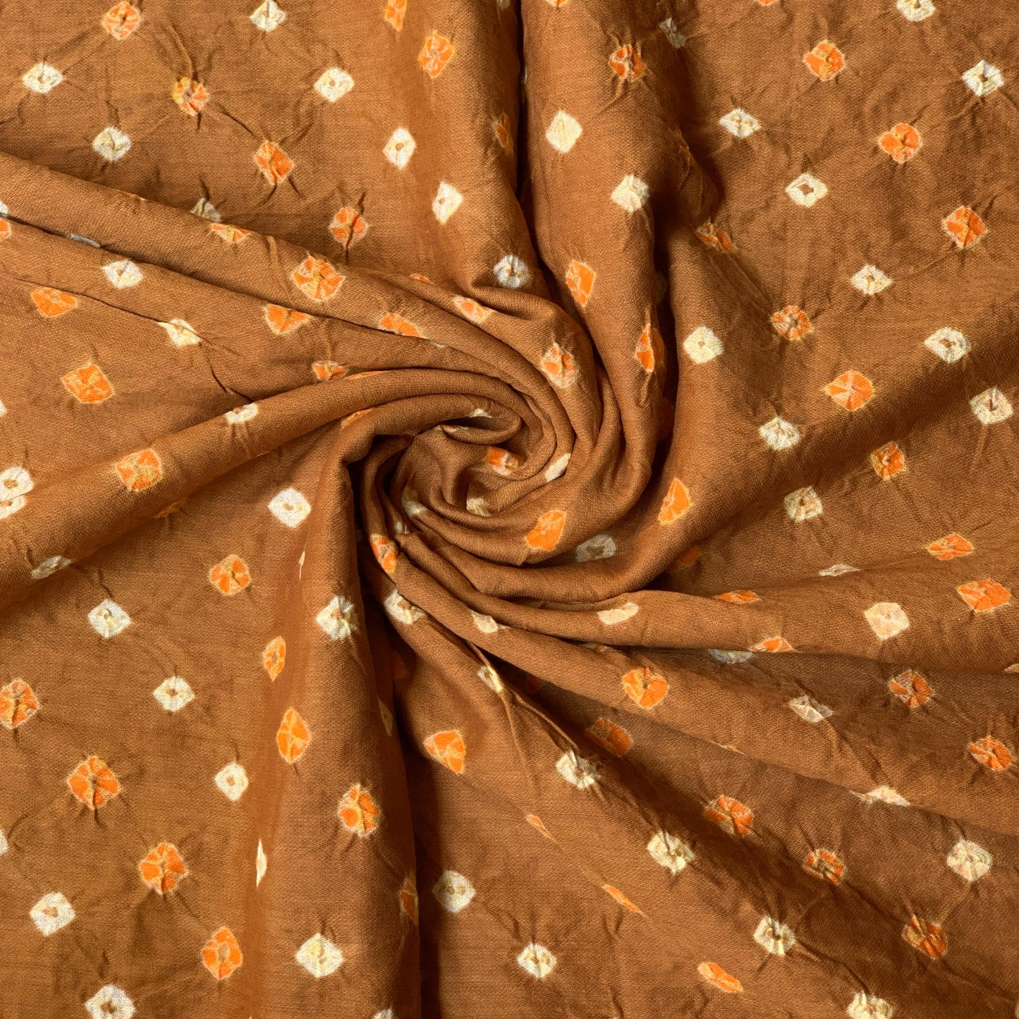 (Pre-cut 1.20+1.20 Meter)Pure Soft Cotton Satin Finish Tie-Dye Bandhani Fabric