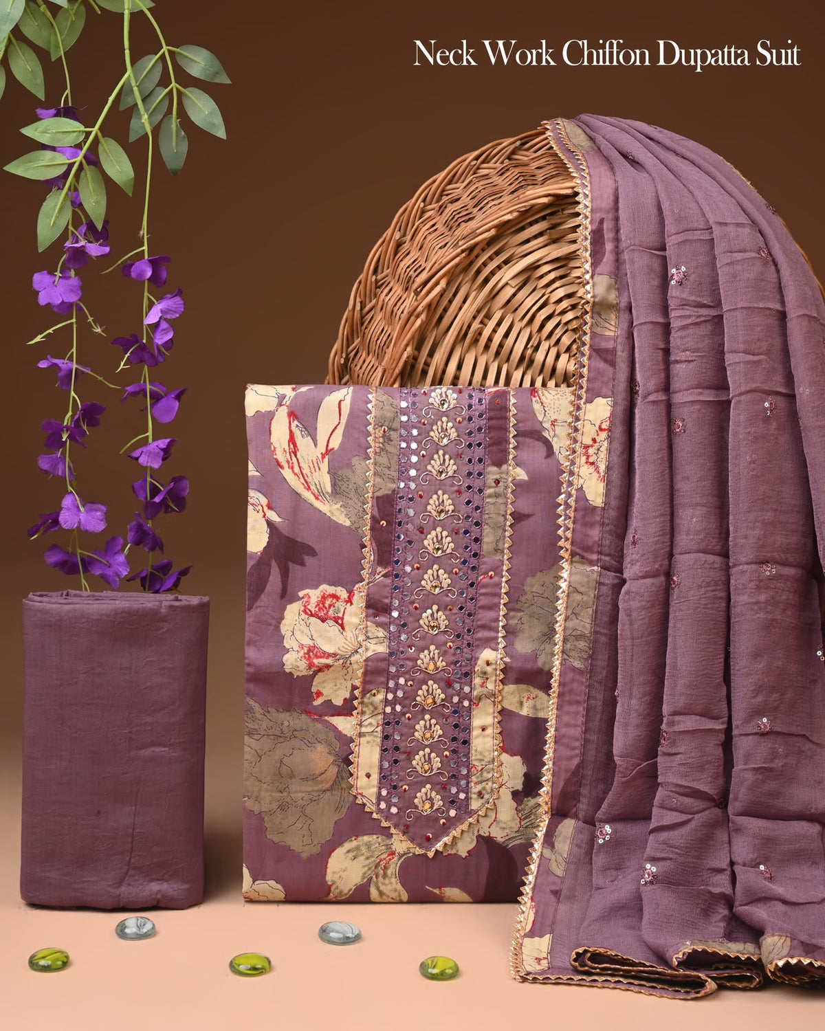 Premium Gota Patti Work Cotton Suit Set With Chiffon Dupatta