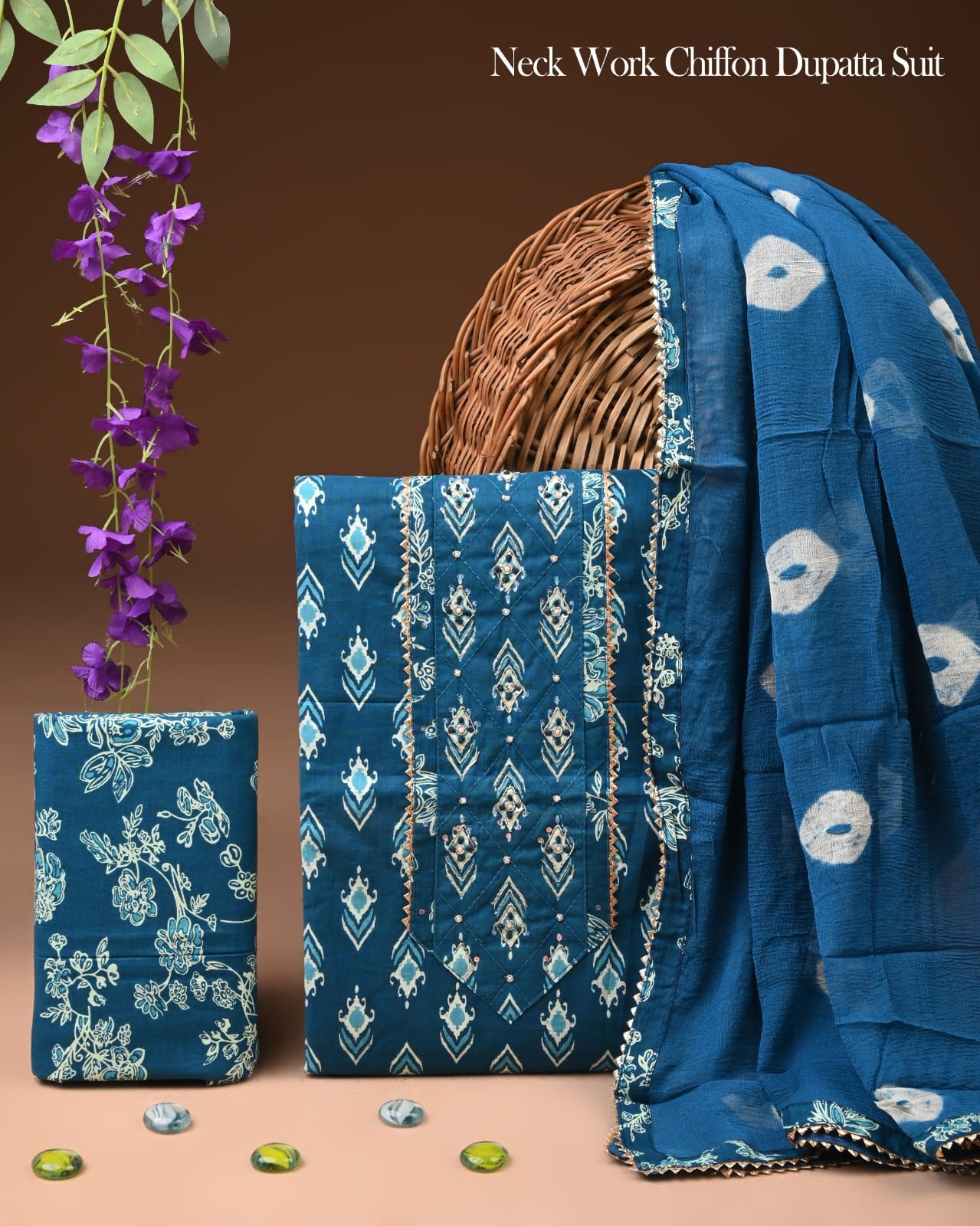 Premium Gota Patti Work Cotton Suit Set With Chiffon Dupatta