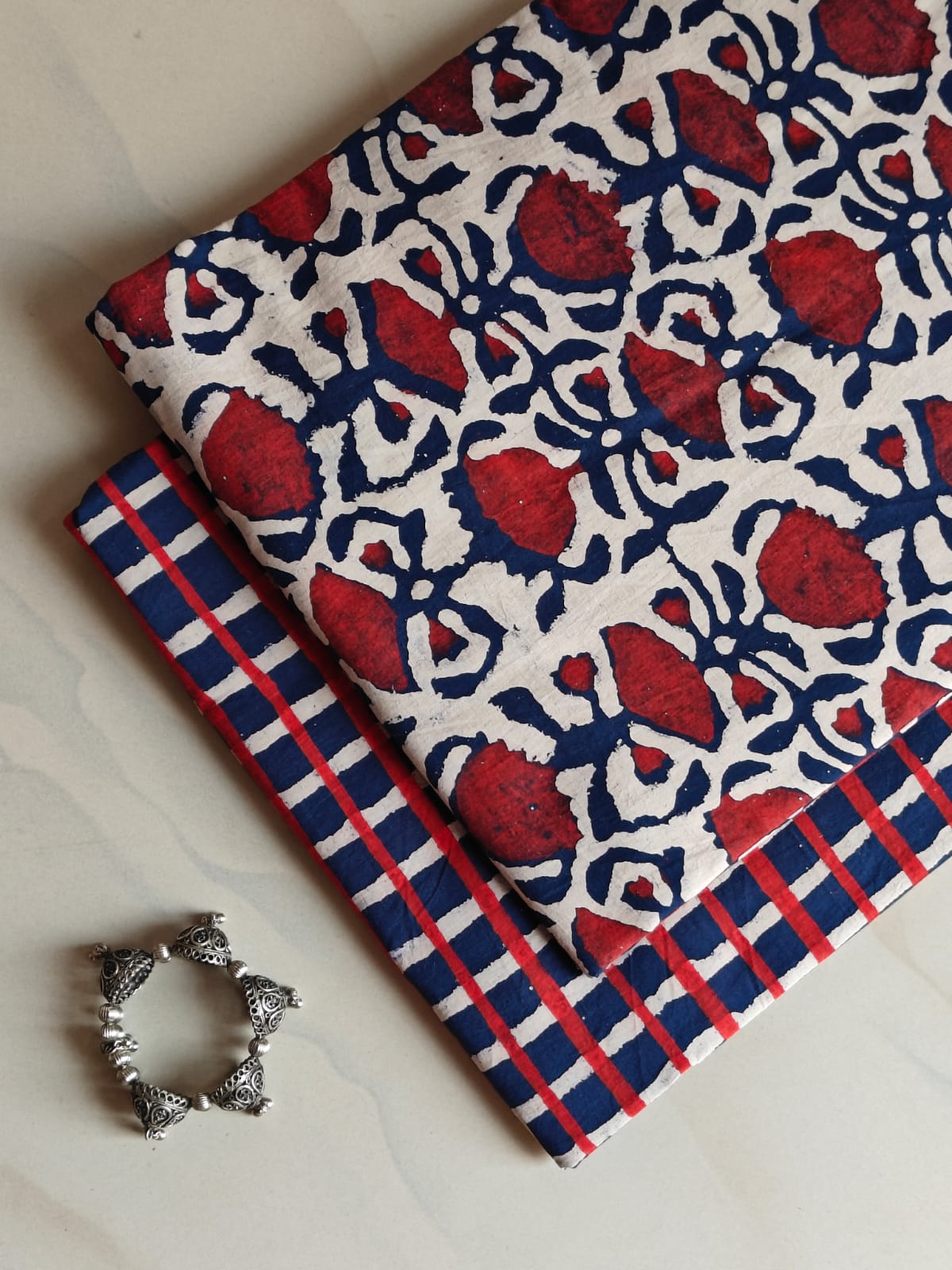 Pure Soft Cotton Handblock Printed 2PC Top-Bottom Suit Set (2.50 Meter Each)