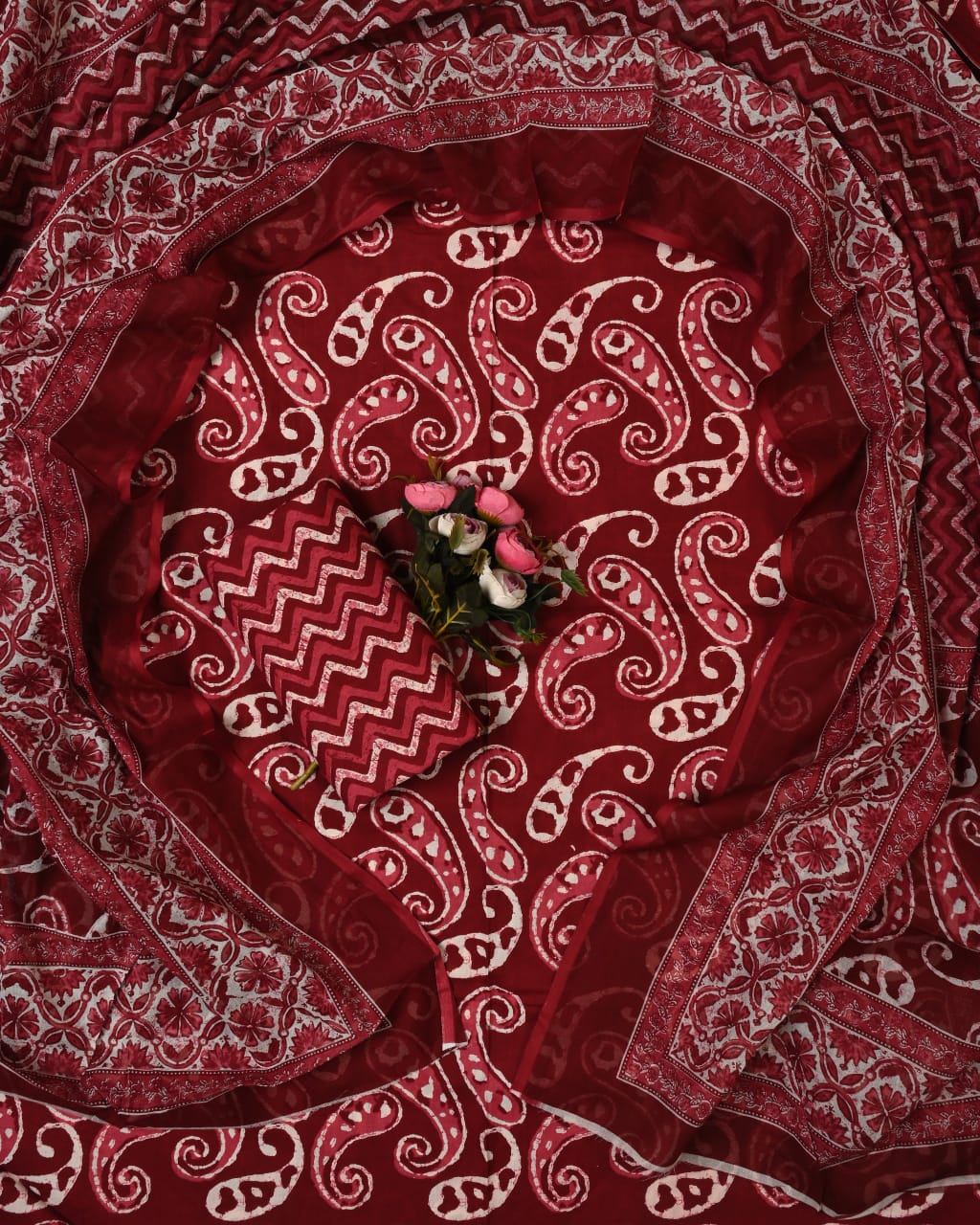 Designer Hand Block Printed Cotton Suit Set With Cotton Dupatta